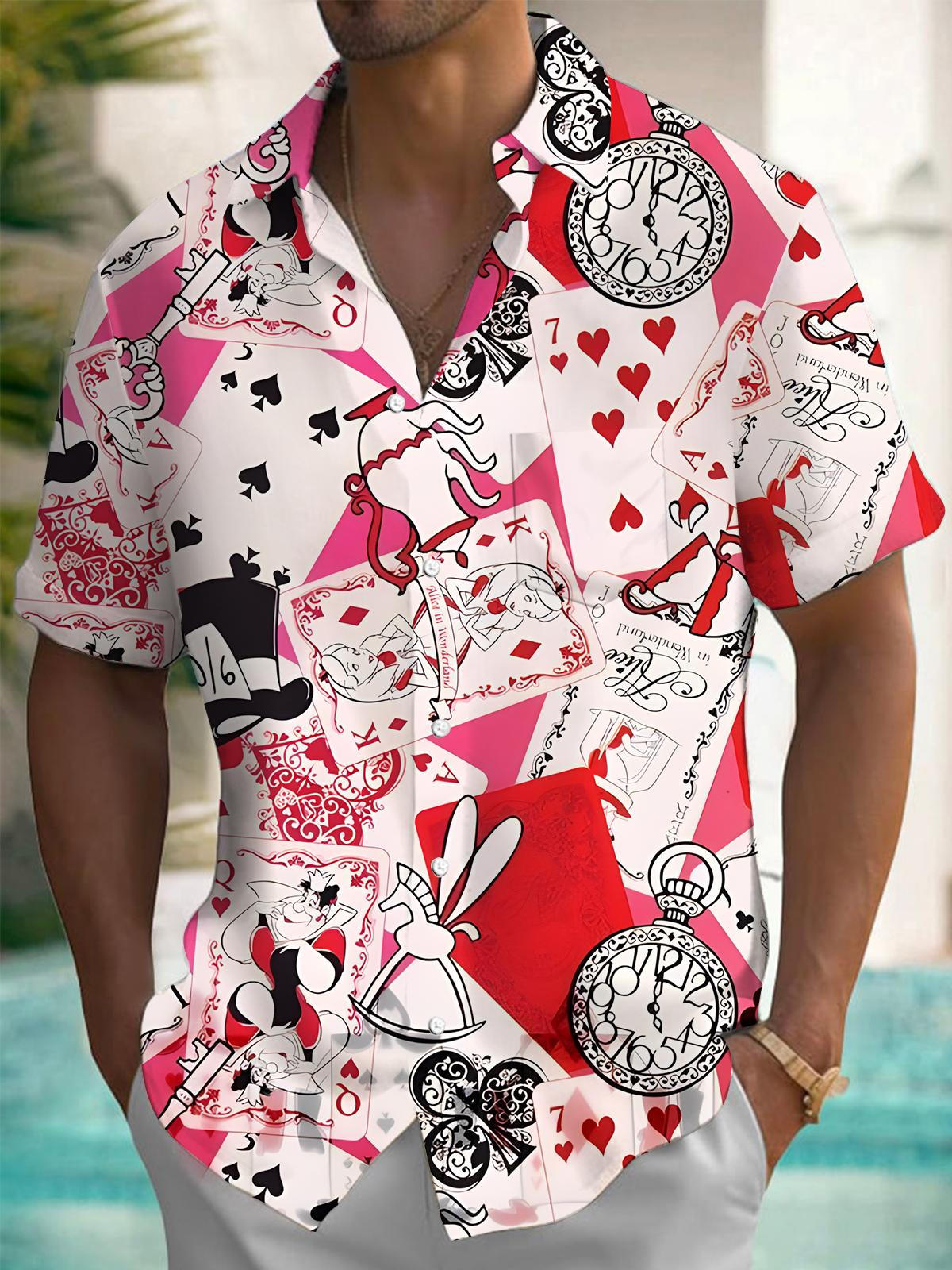 Poker Print Men's Pocket Short Sleeve Shirts