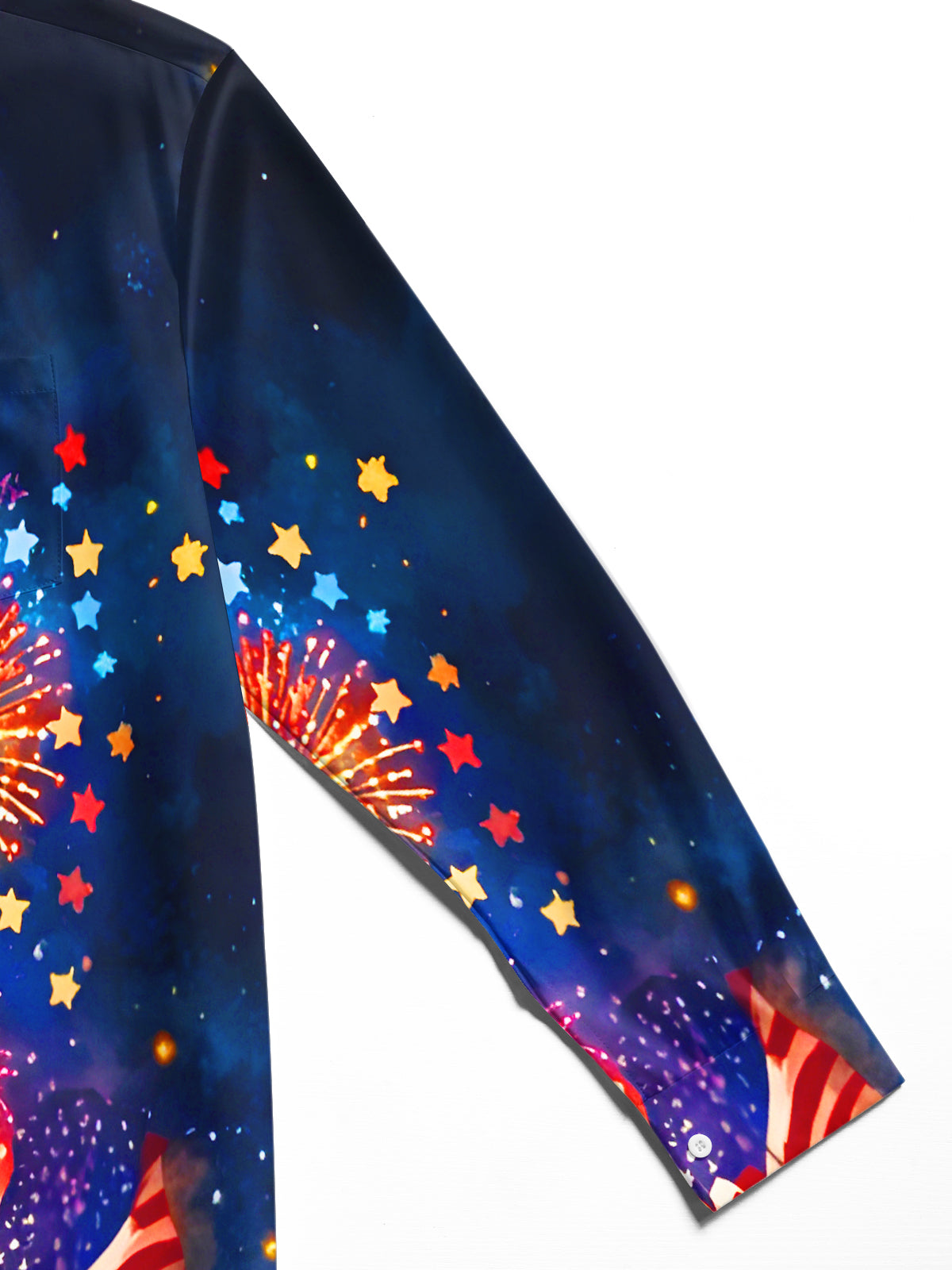 Fun Stars Flags Dwarf Setting Off Fireworks Men's Pocket Long Sleeve Shirts