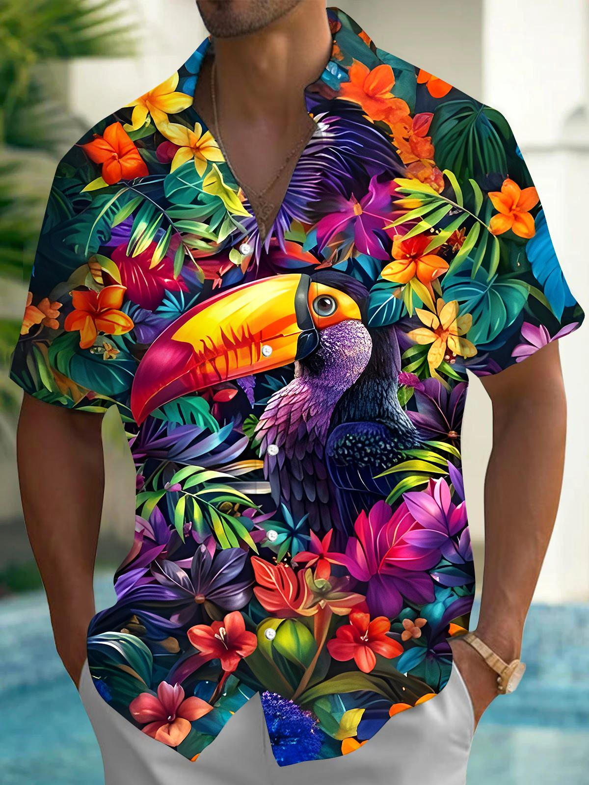 Hawaiian Parrot Men's Pocket Short Sleeve Shirts