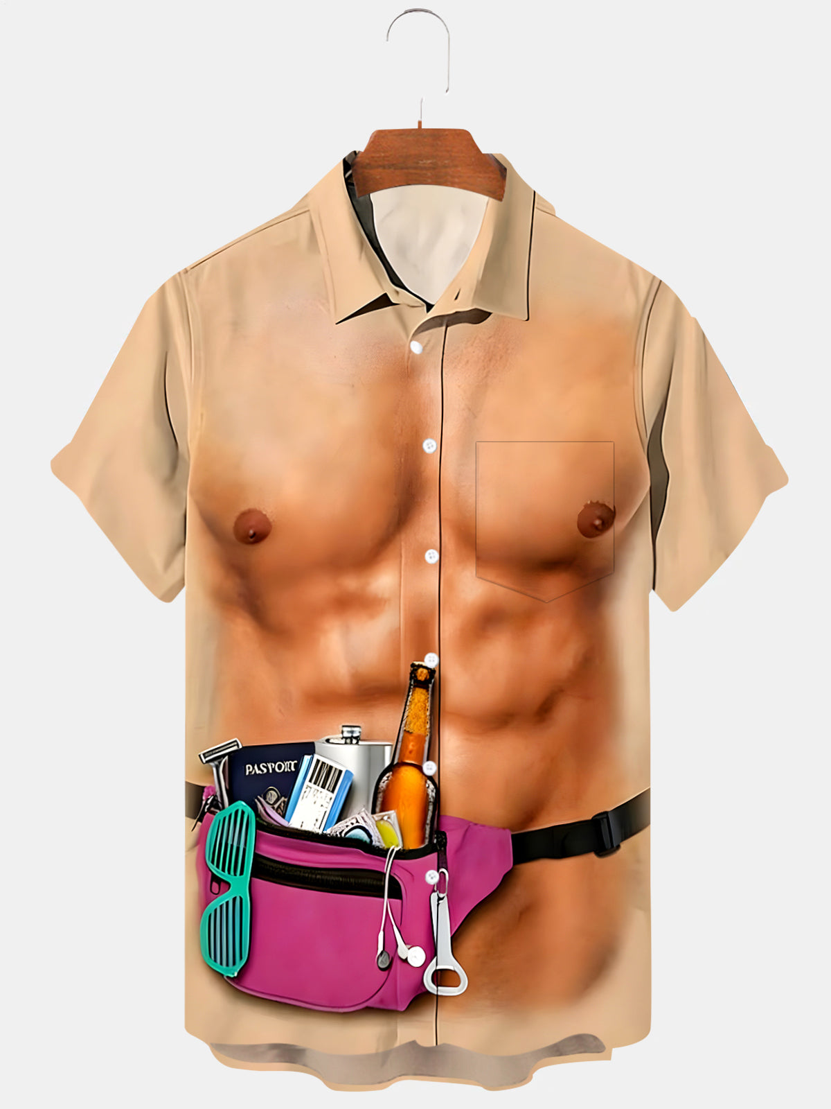 Funny Muscle Costume Men's Pocket Short Sleeve Shirts