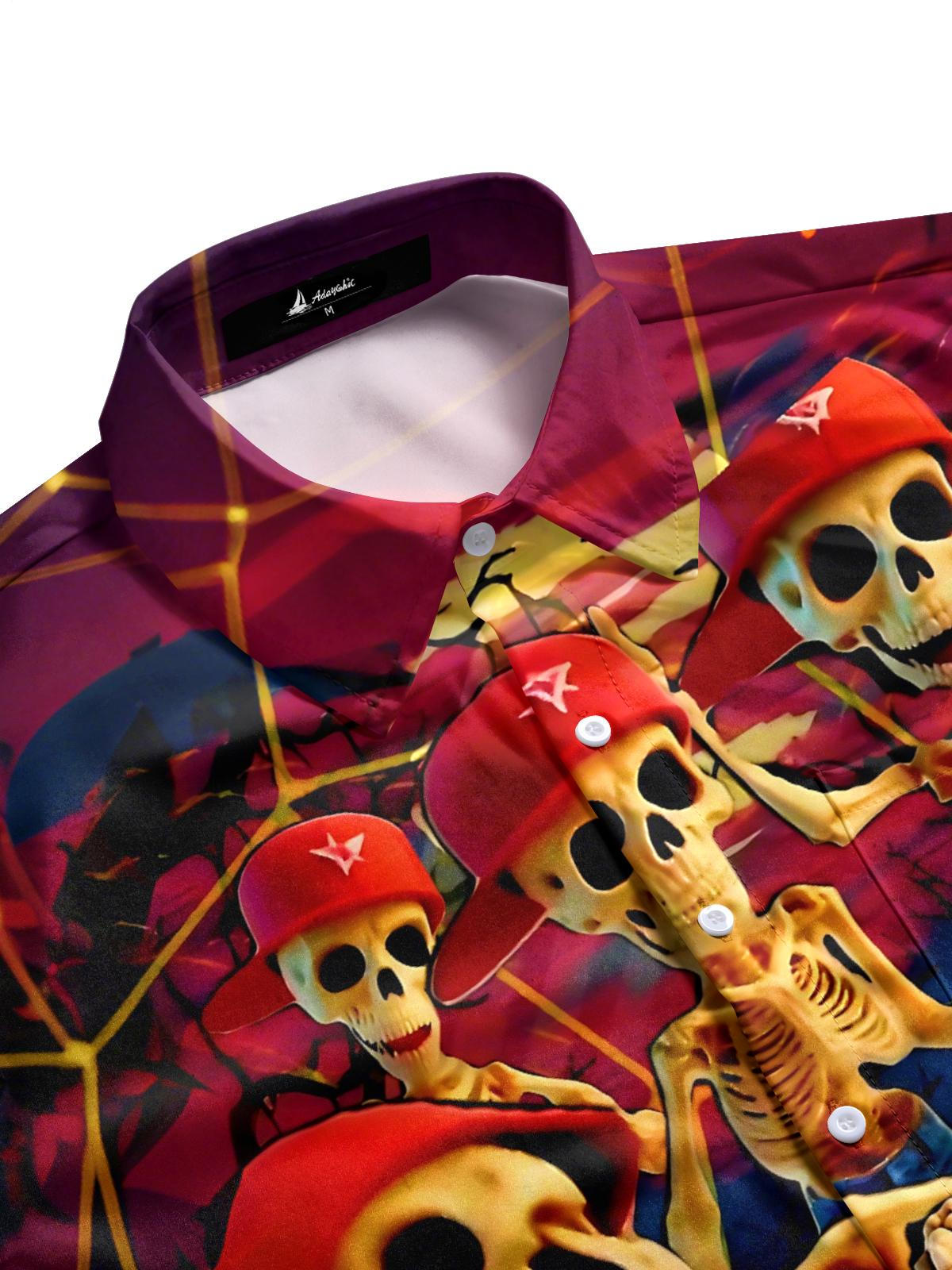 Skull Print Men's Pocket Short Sleeve Shirts