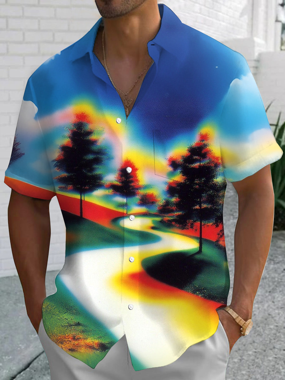Abstract Tree Art Print Men's Pocket Short Sleeve Shirts