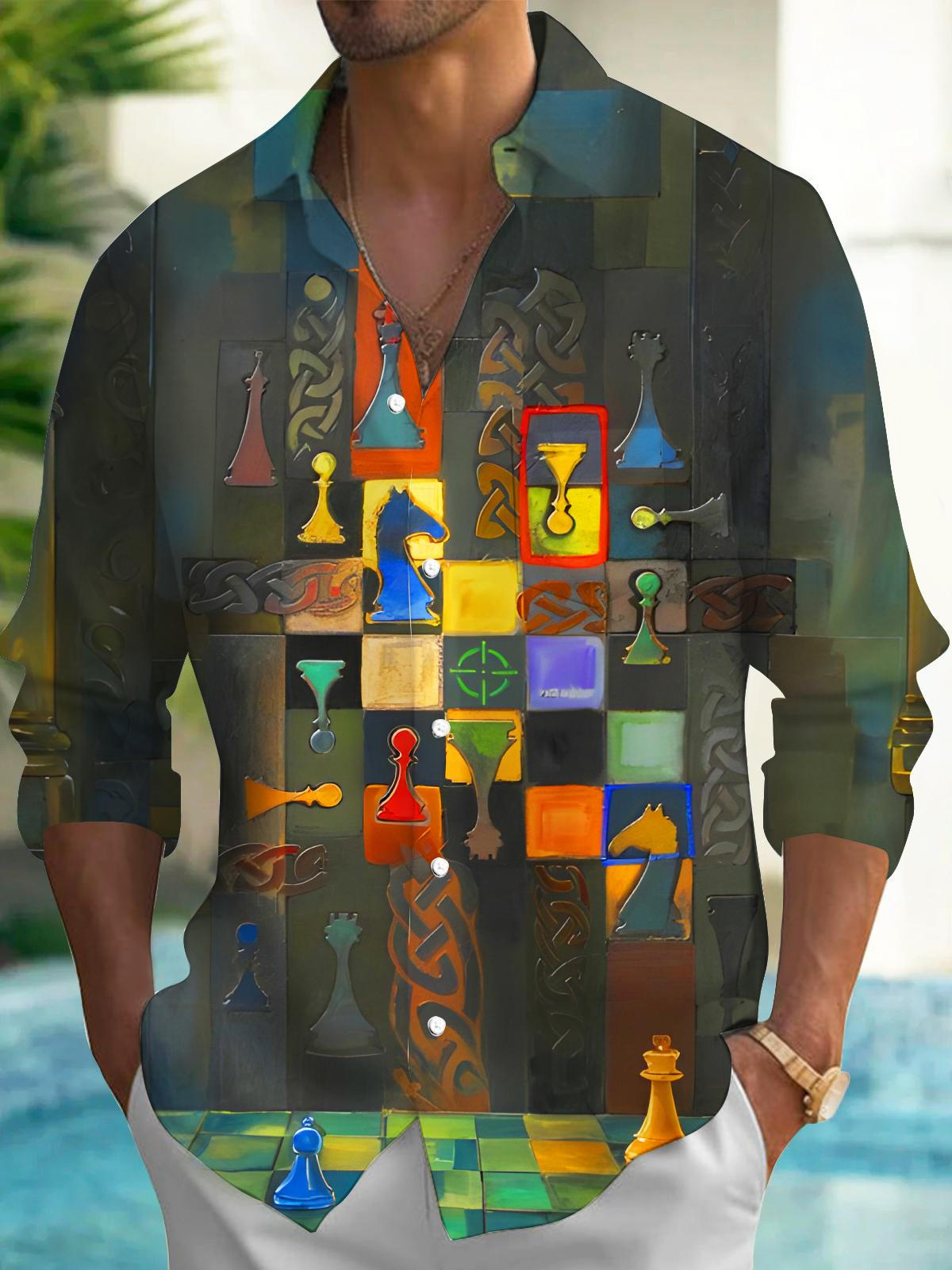 Retro Art Chess Men's Pocket Long Sleeve Shirts