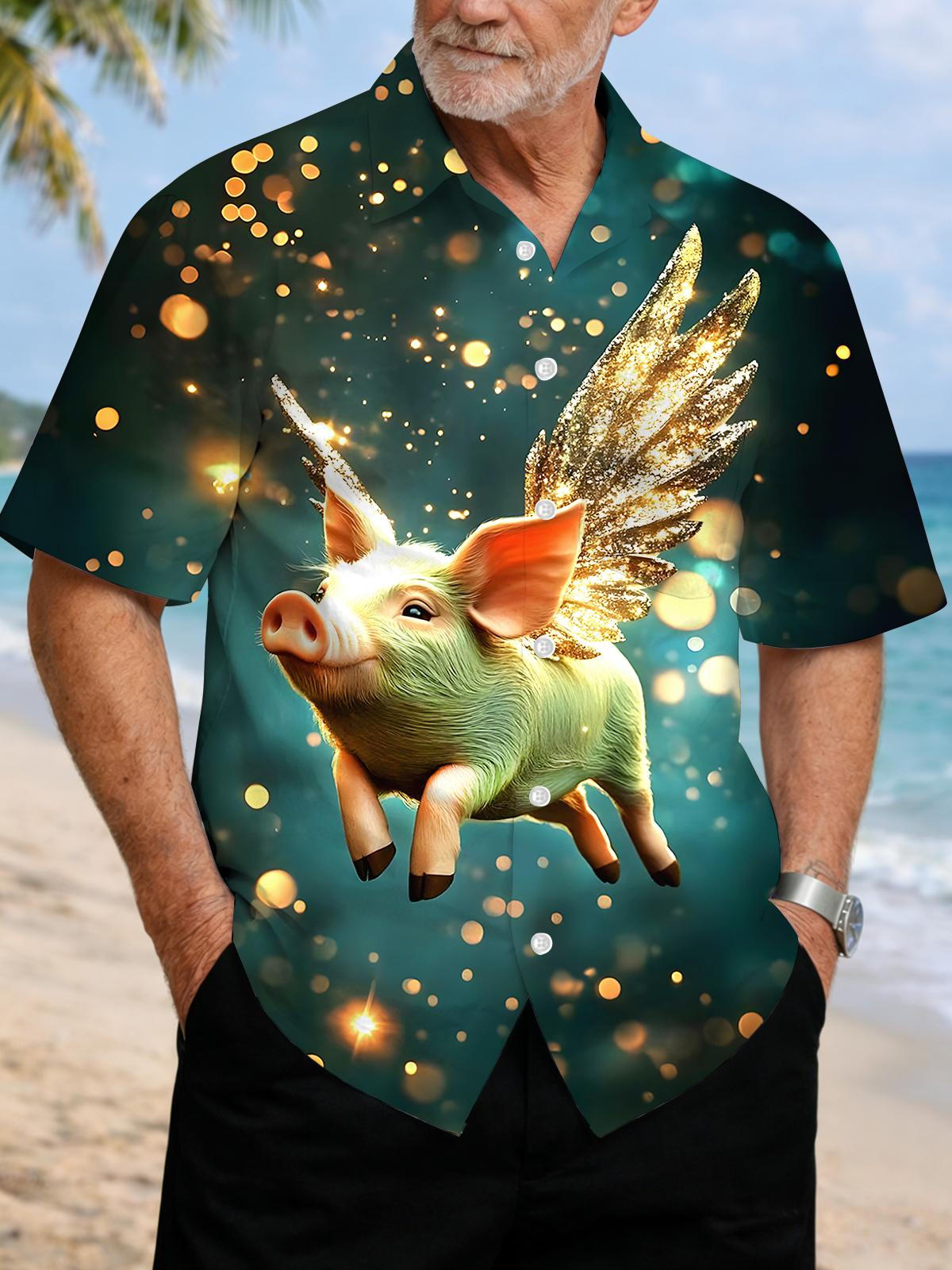 Funny Pig Men's Pocket Short Sleeve Shirts