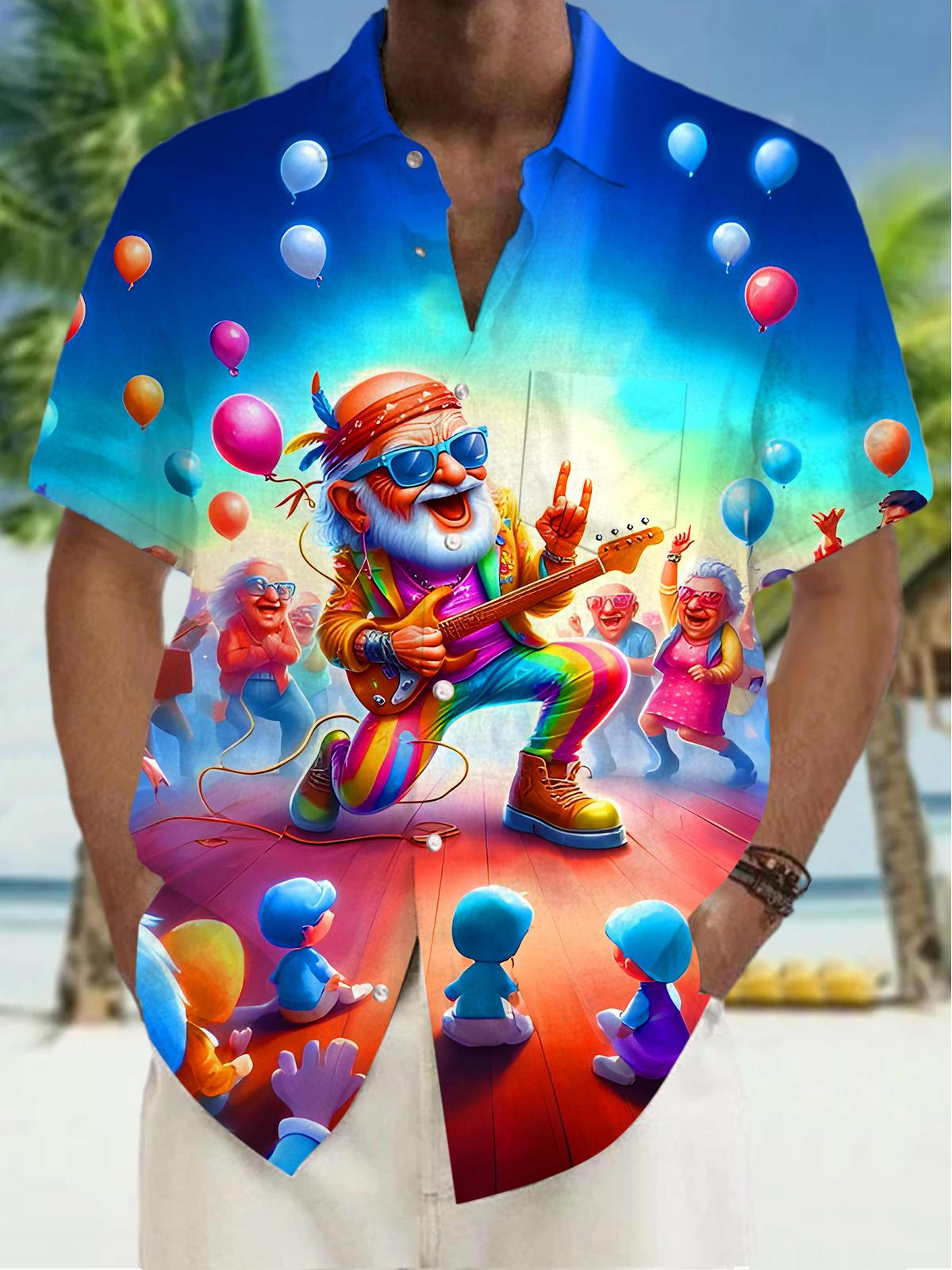 Fun Festival Rock Guitar Music Carnival Senior Citizens Men's Pocket Short Sleeve Shirts