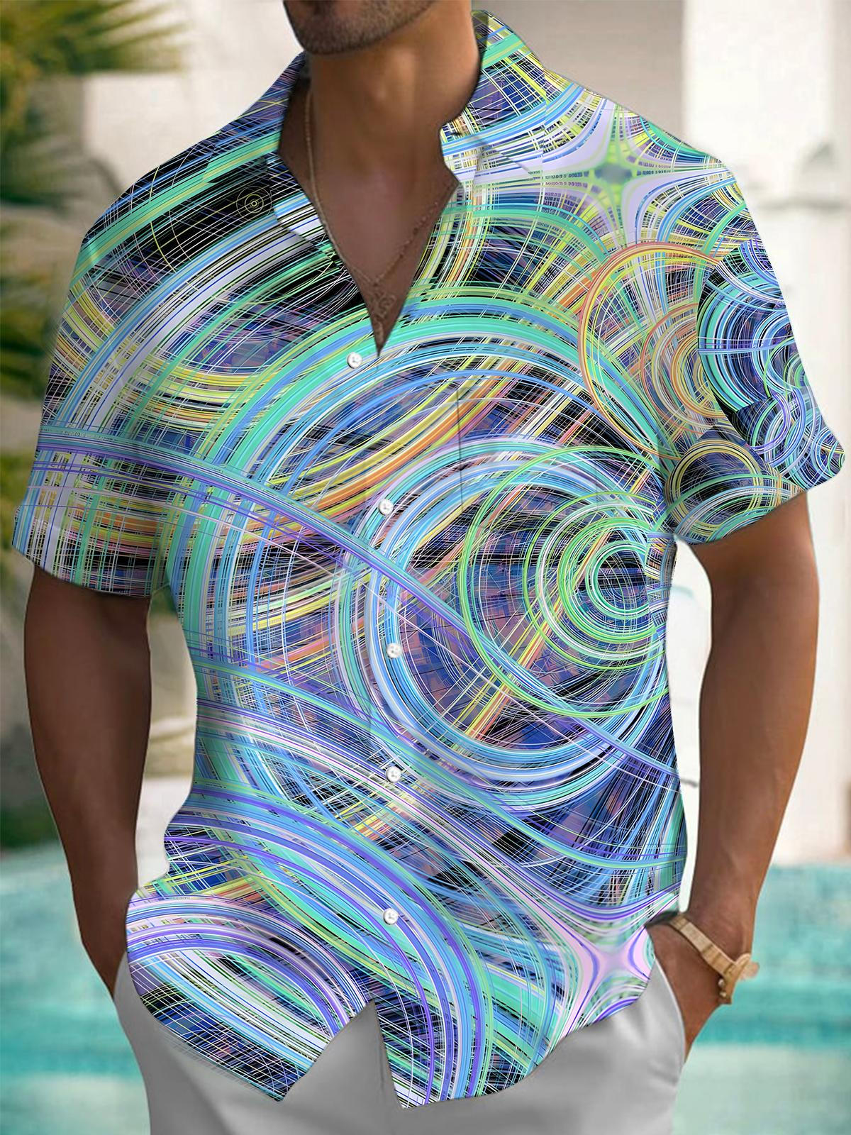 Abstract Line Print Men's Pocket Short Sleeve Shirts