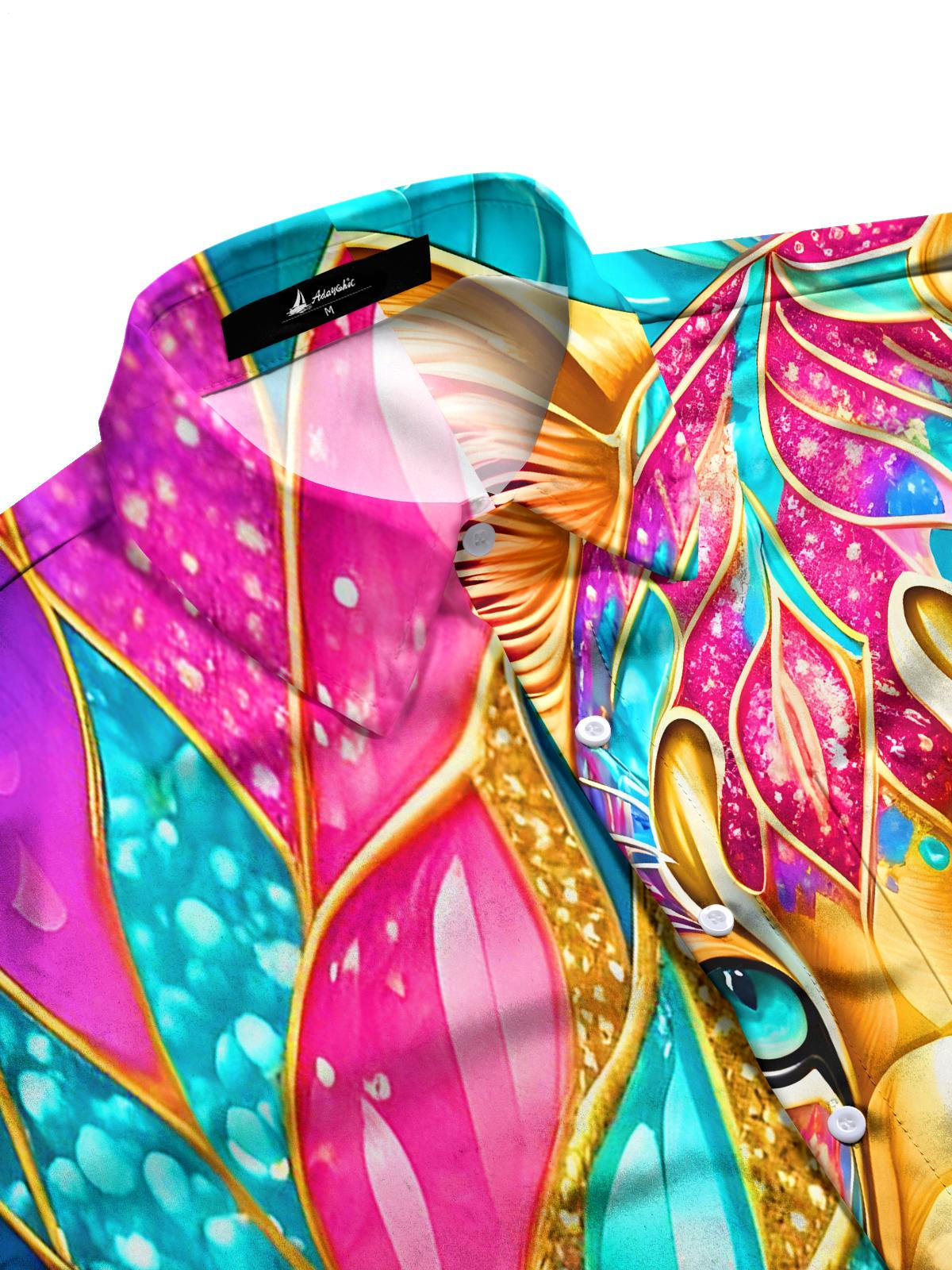 Art Colorful Cheetah Men's Pocket Long Sleeve Shirts