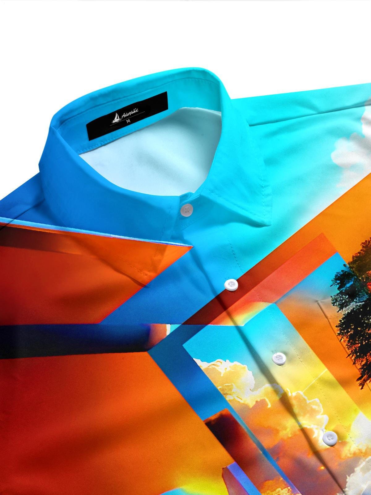 Plant Floral Mirror Water Feature Sunset Glow Mountains Geometry Men's Pocket Long Sleeve Shirts