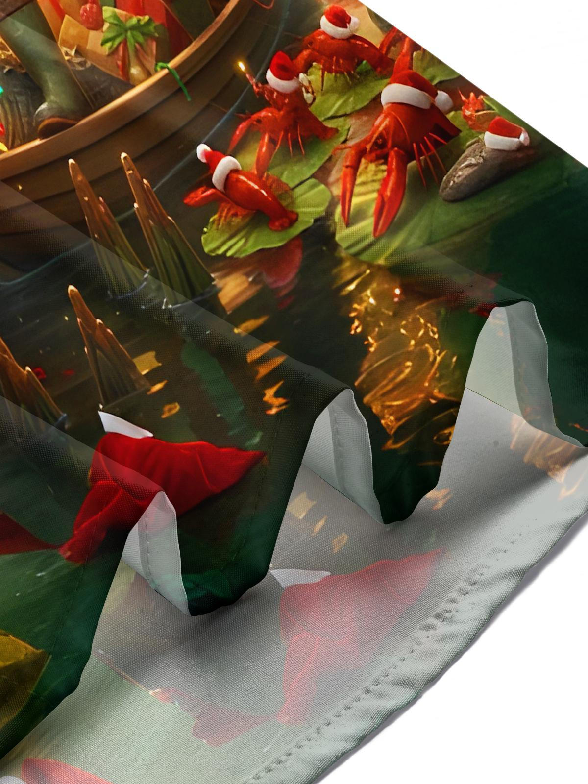 Fun Santa Claus Christmas Crocodile Lobster Xmas Men's Pocket Short Sleeve Shirts