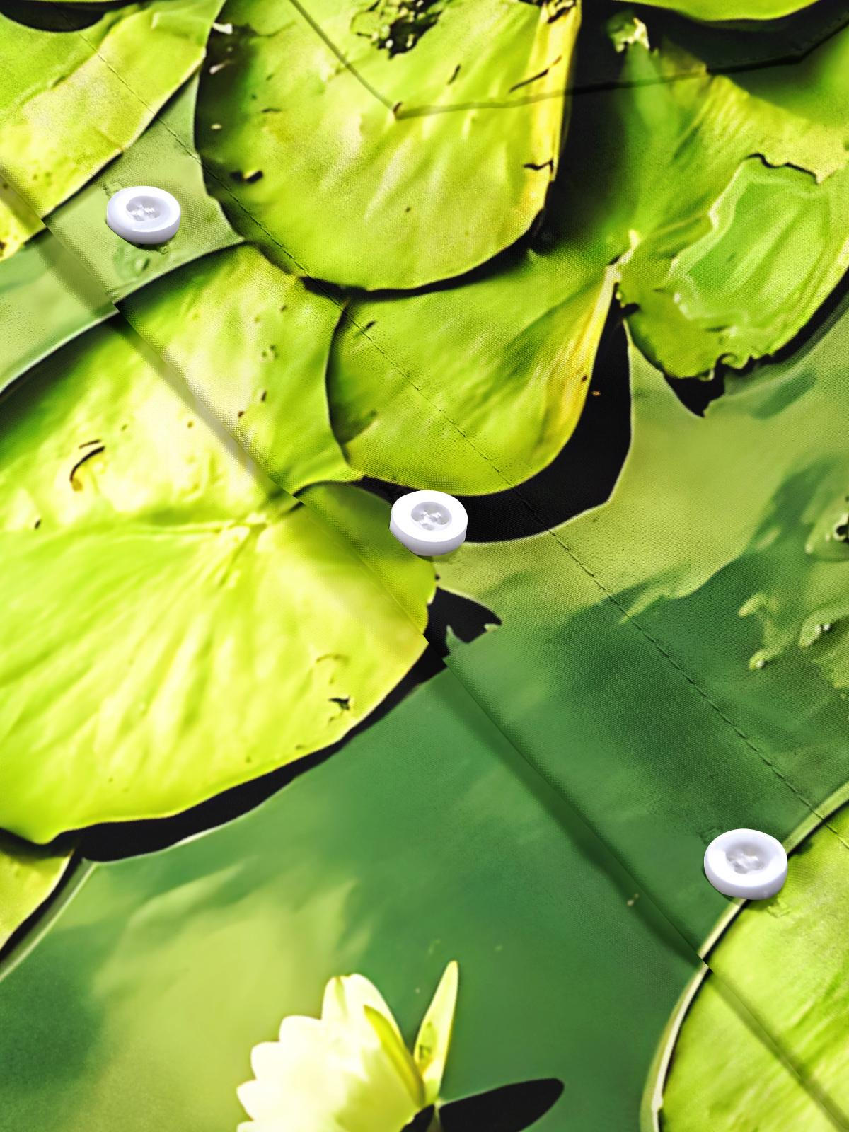 Lotus Leaf Print Men's Pocket Short Sleeve Shirts