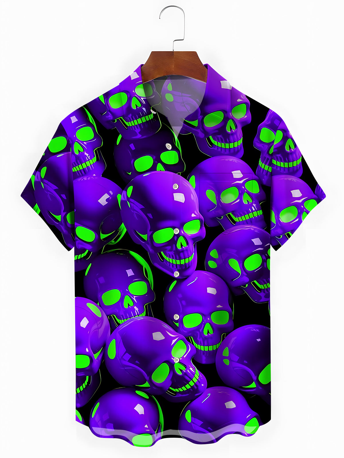 Skull Print Men's Pocket Short Sleeve Shirts