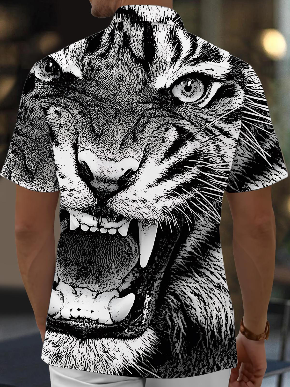 Tiger Print Men's Pocket Short Sleeve Shirts