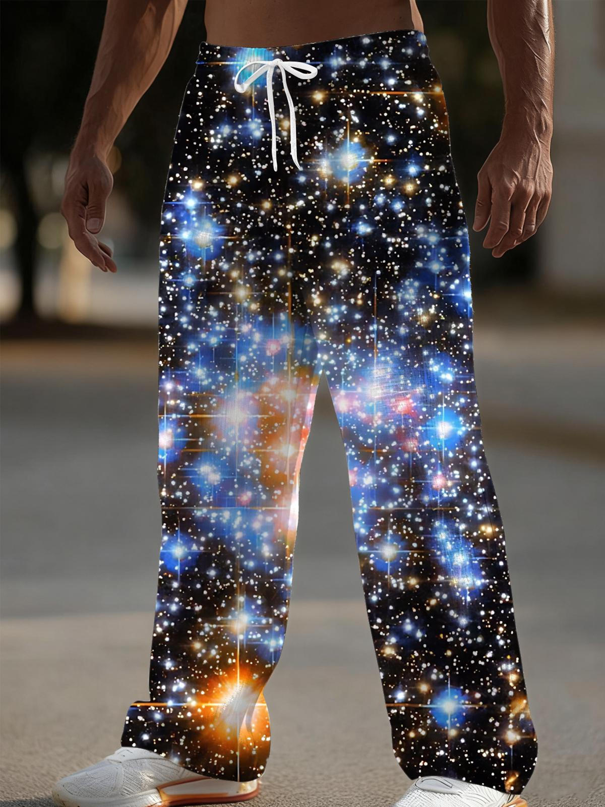 Cosmic Galaxy Print Men's Casual Elastic Waist Pants