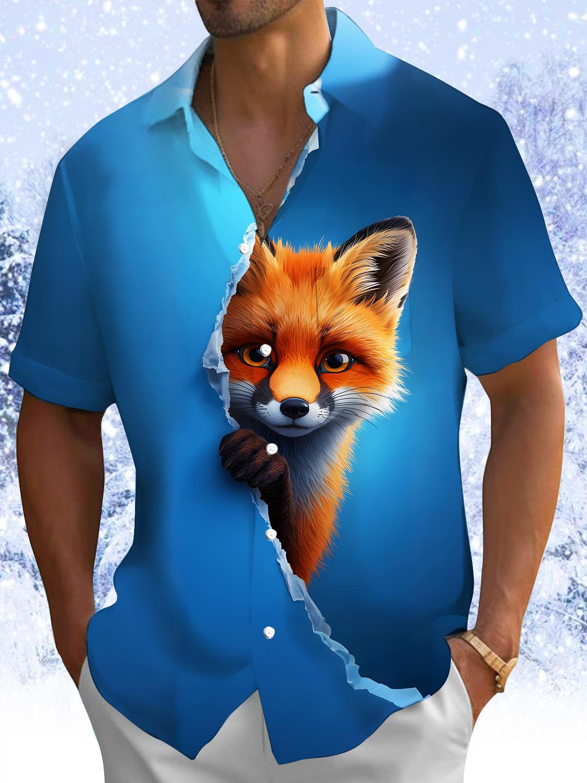 Fun Ice Snow Fox Men's Pocket Short Sleeve Shirts
