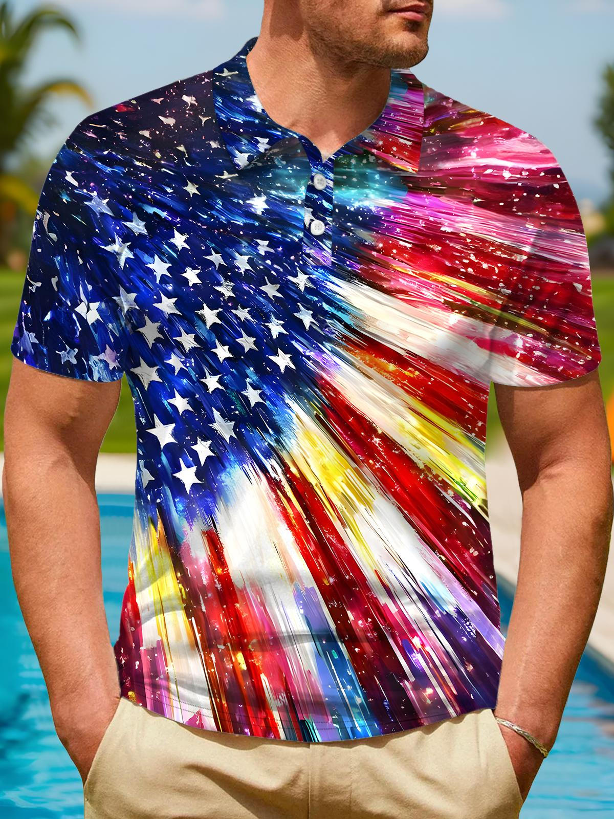 Independence Day Men's Short Sleeve Button Polo Shirt
