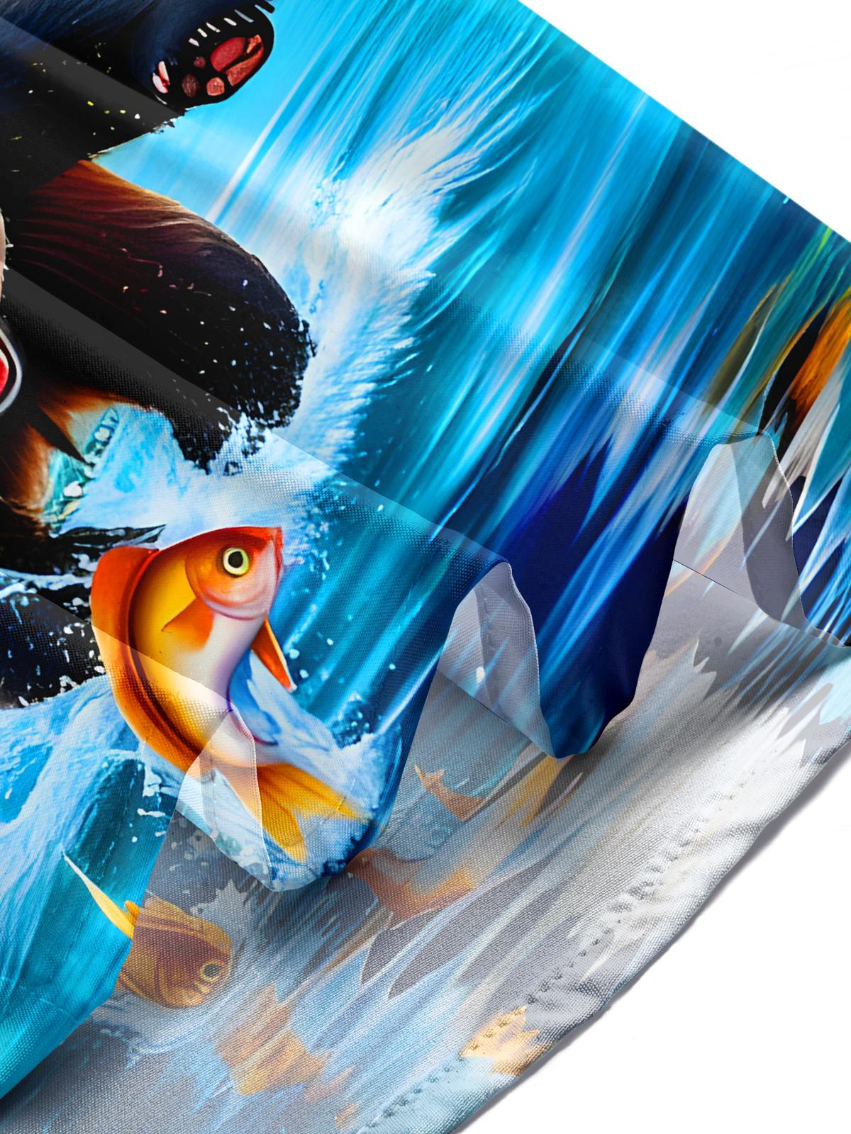 Panda Monkey Goldfish Bamboo Forest Men's Pocket Short Sleeve Shirts