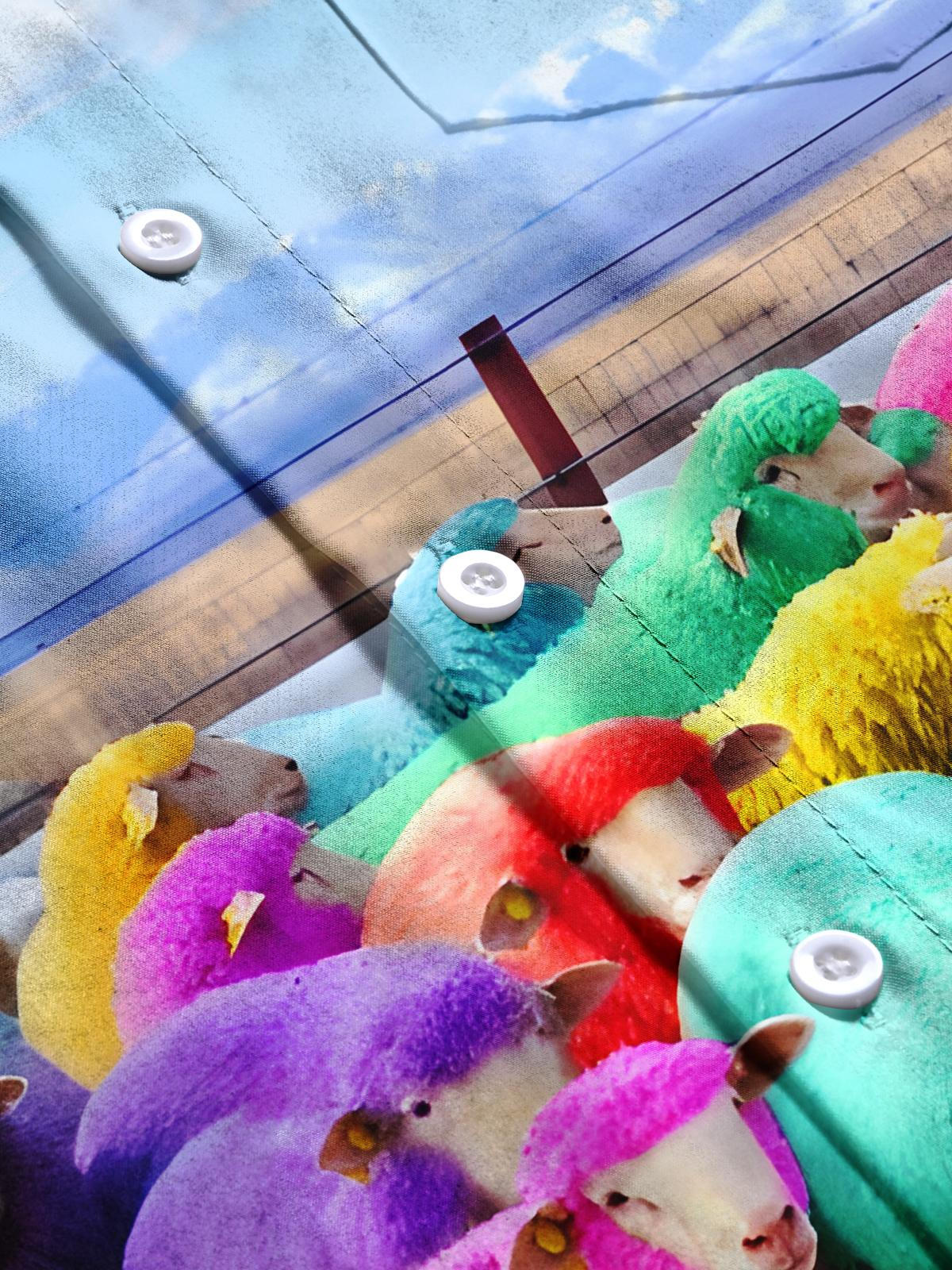 Sheep Print Men's Pocket Short Sleeve Shirts