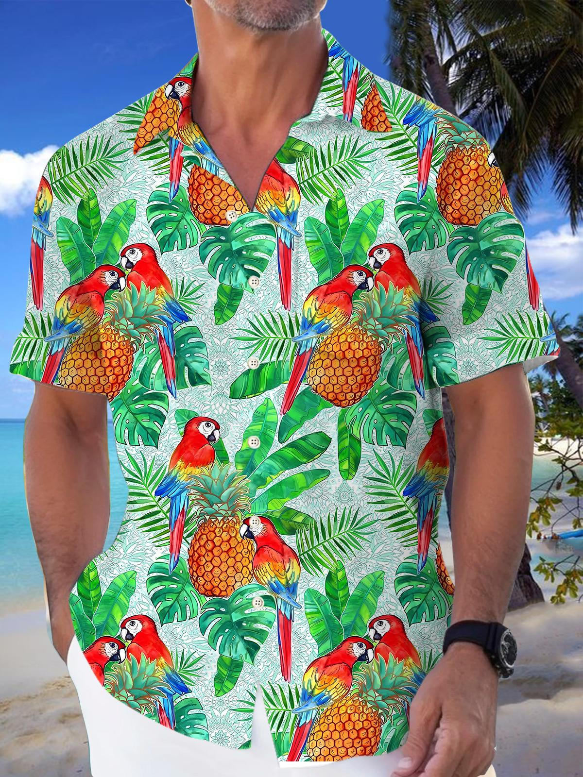 Hawaiian Parrot Plant I Print Men's Pocket Short Sleeve Shirts