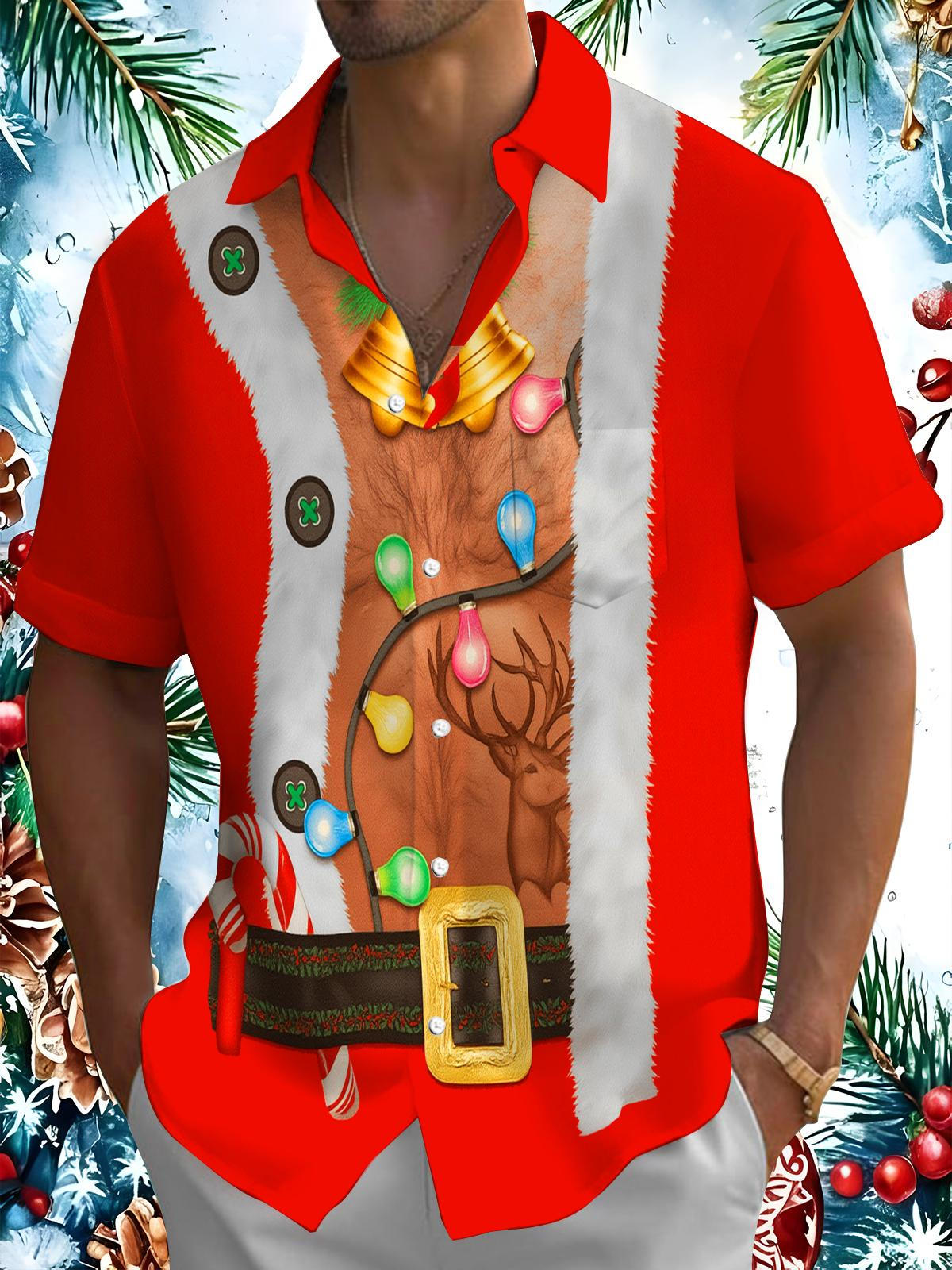 Funny Christmas Lights Structure Xmas Men's Pocket Short Sleeve Shirts