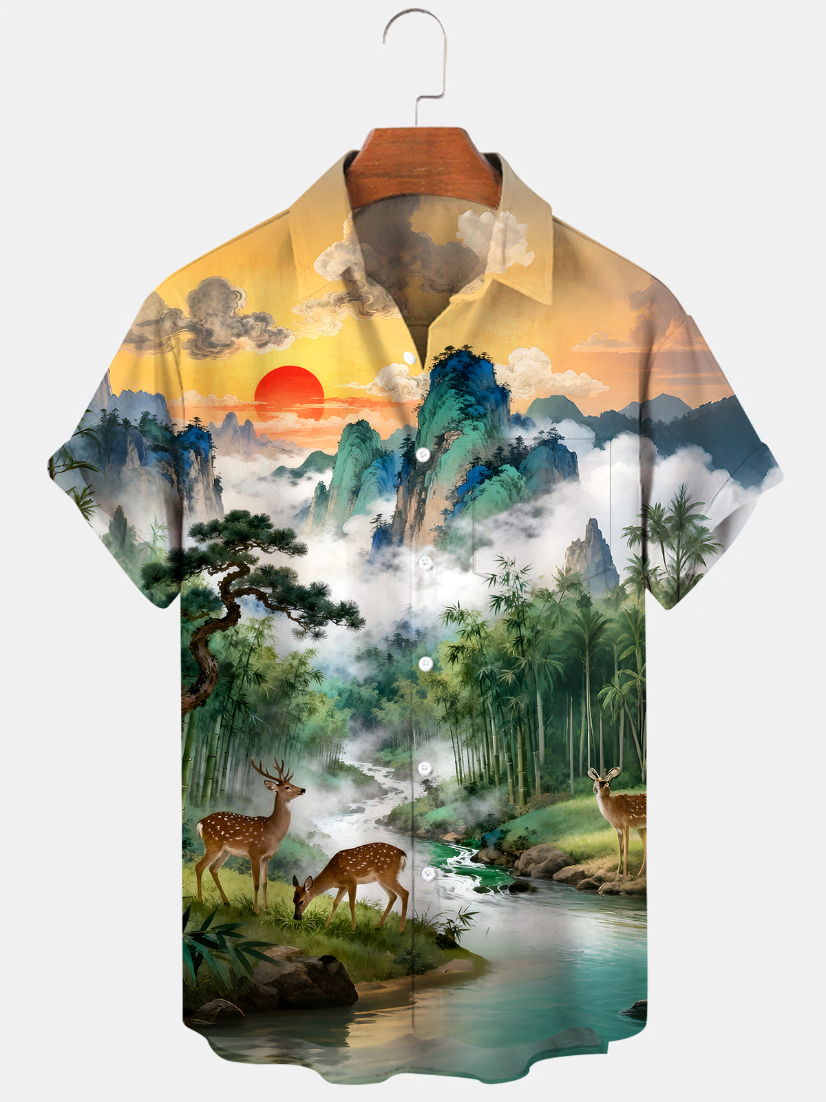 Forest Deer Men's Pocket Short Sleeve Shirts