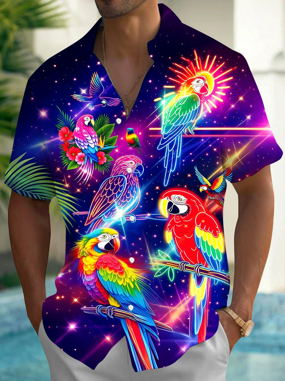 Hawaiian Parrot Leaf Men's Pocket Short Sleeve Shirts