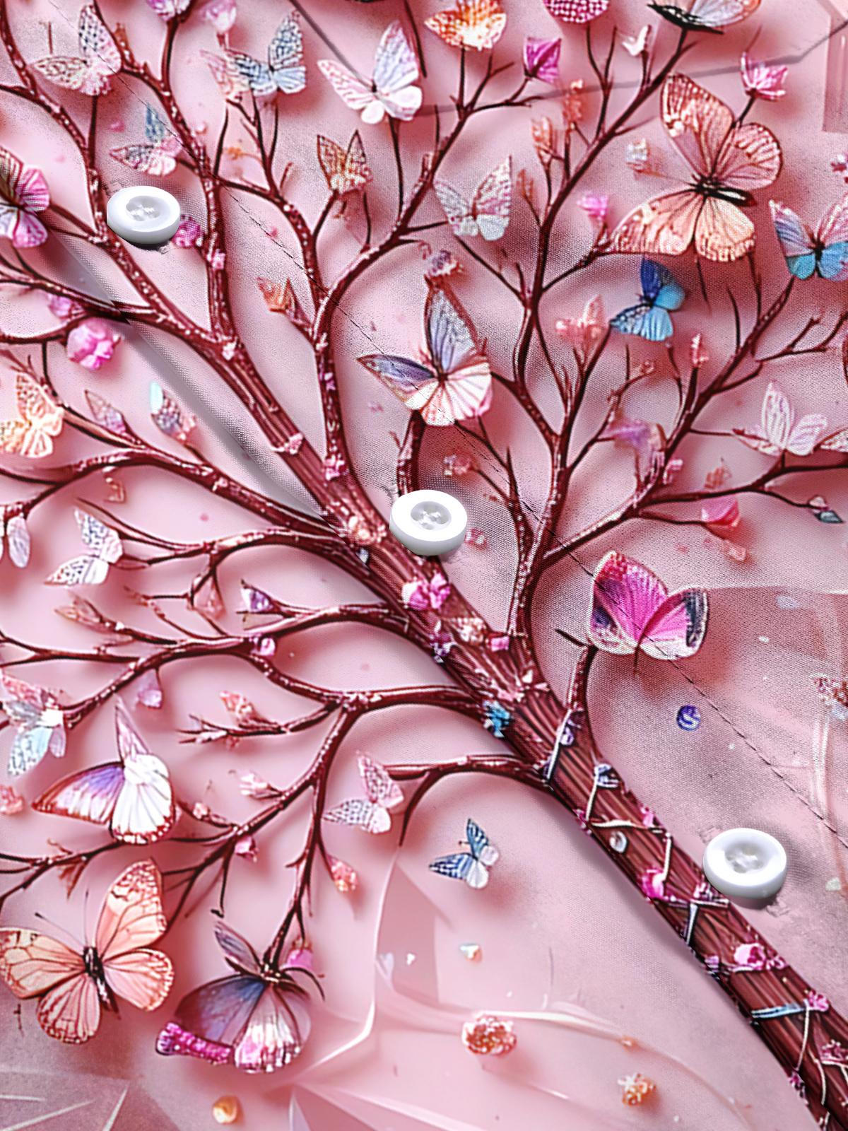 Butterfly Tree Print Men's Pocket Short Sleeve Shirts