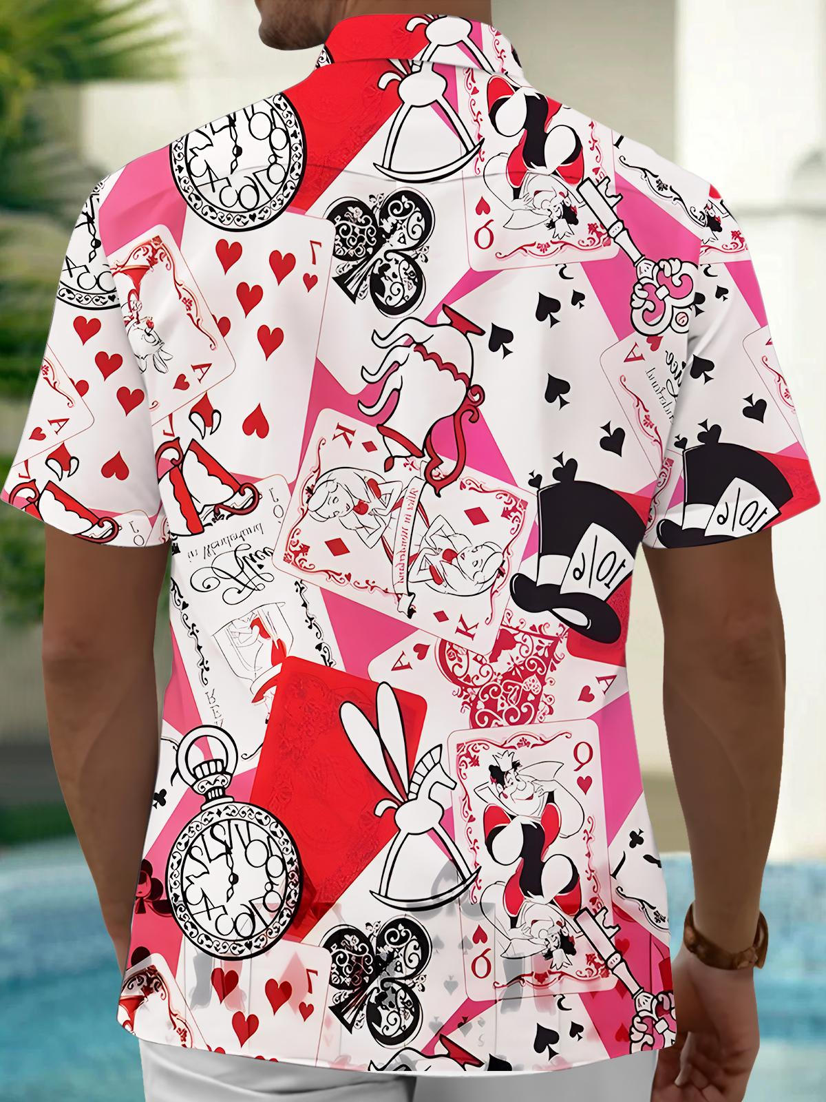Poker Print Men's Pocket Short Sleeve Shirts