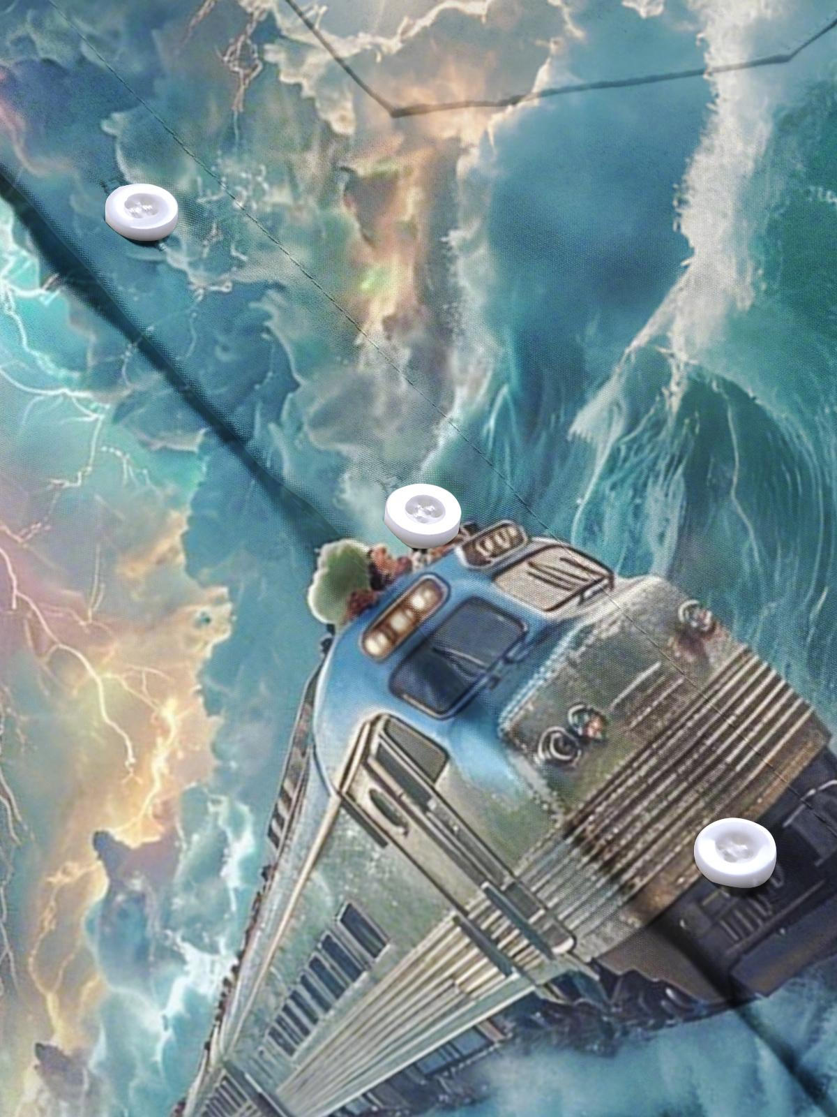 Ocean Train Print Men's Pocket Short Sleeve Shirts