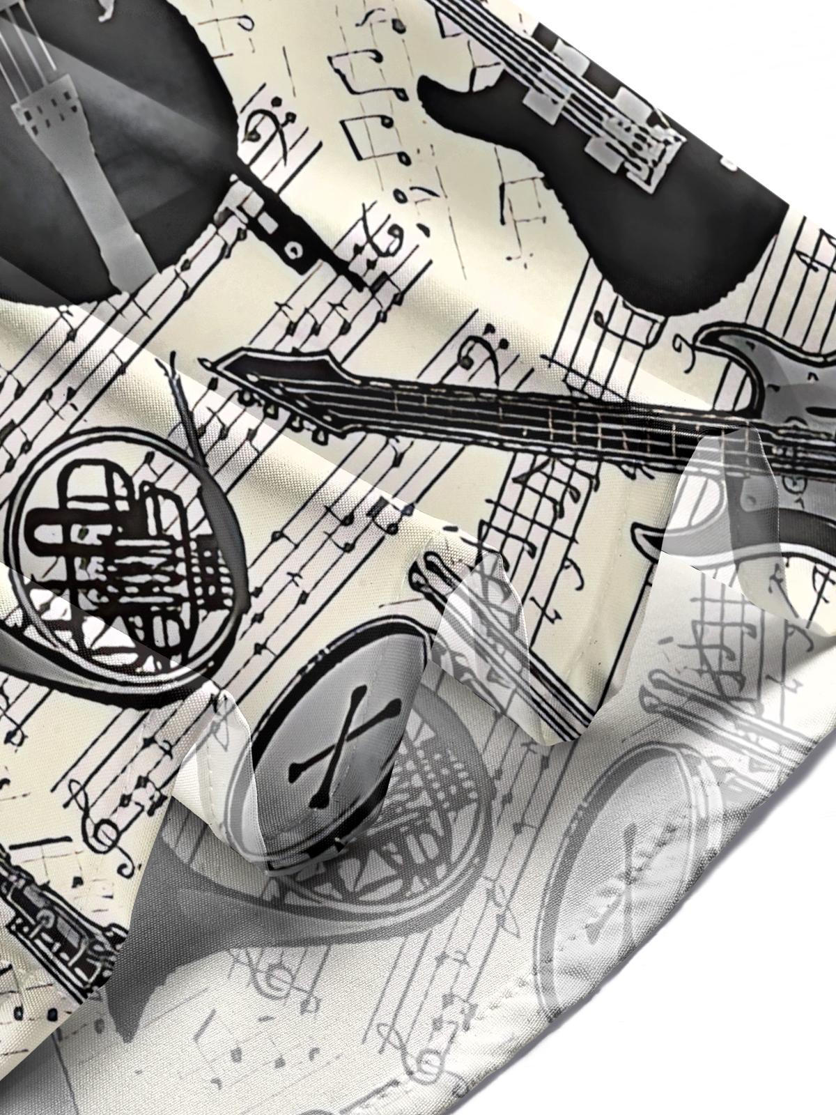 Vintage Musical Instrument Note Print Men's Pocket Long Sleeve Shirts