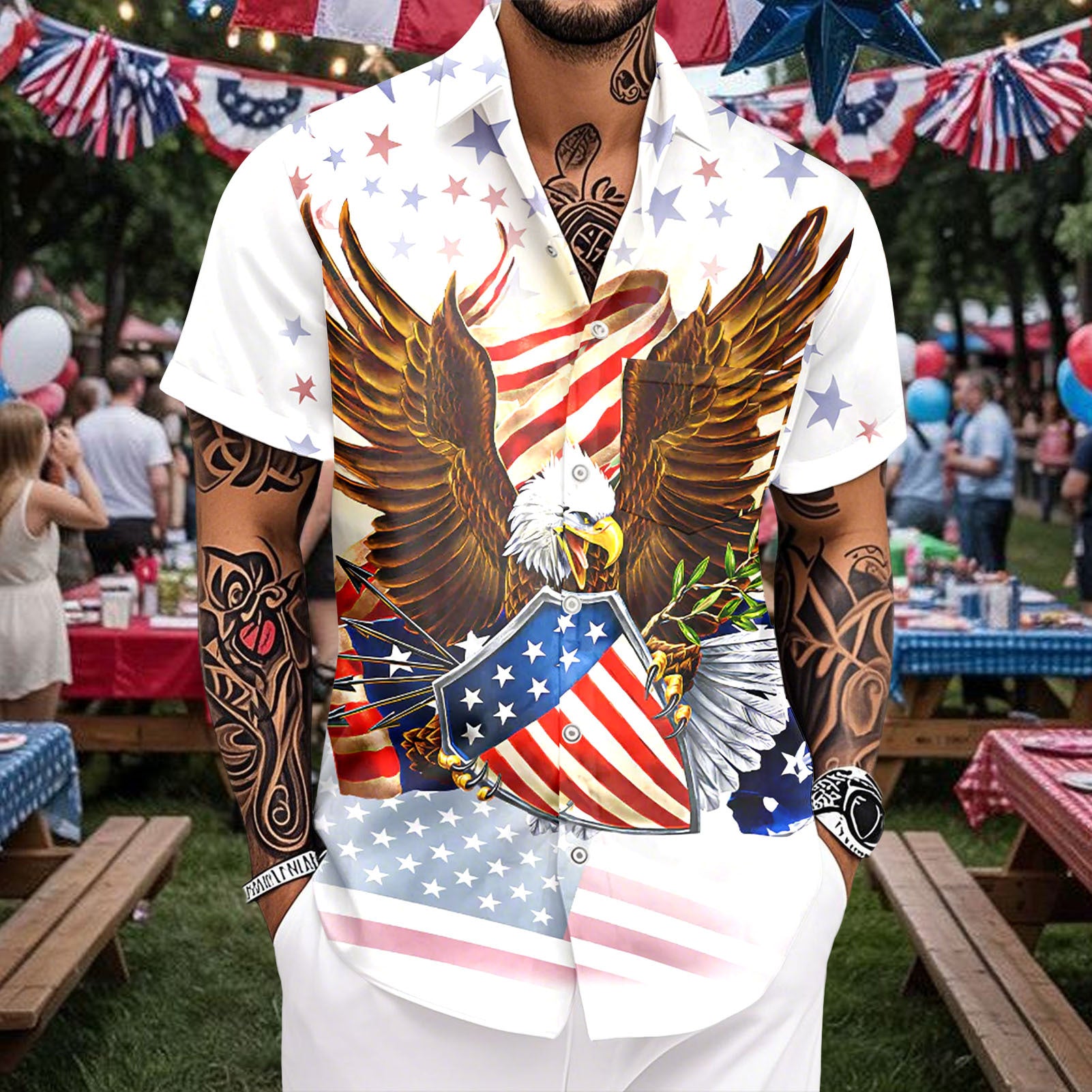Patriotic Hawaiian Shirts for Men 250 Years Eagle Flag Patriotic Button Up Shirt Hawaiian Outfit for Parade sweetie