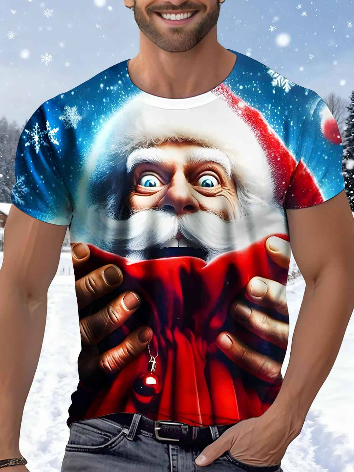 Santa Claus Round Neck Short Sleeve Men's T-shirt