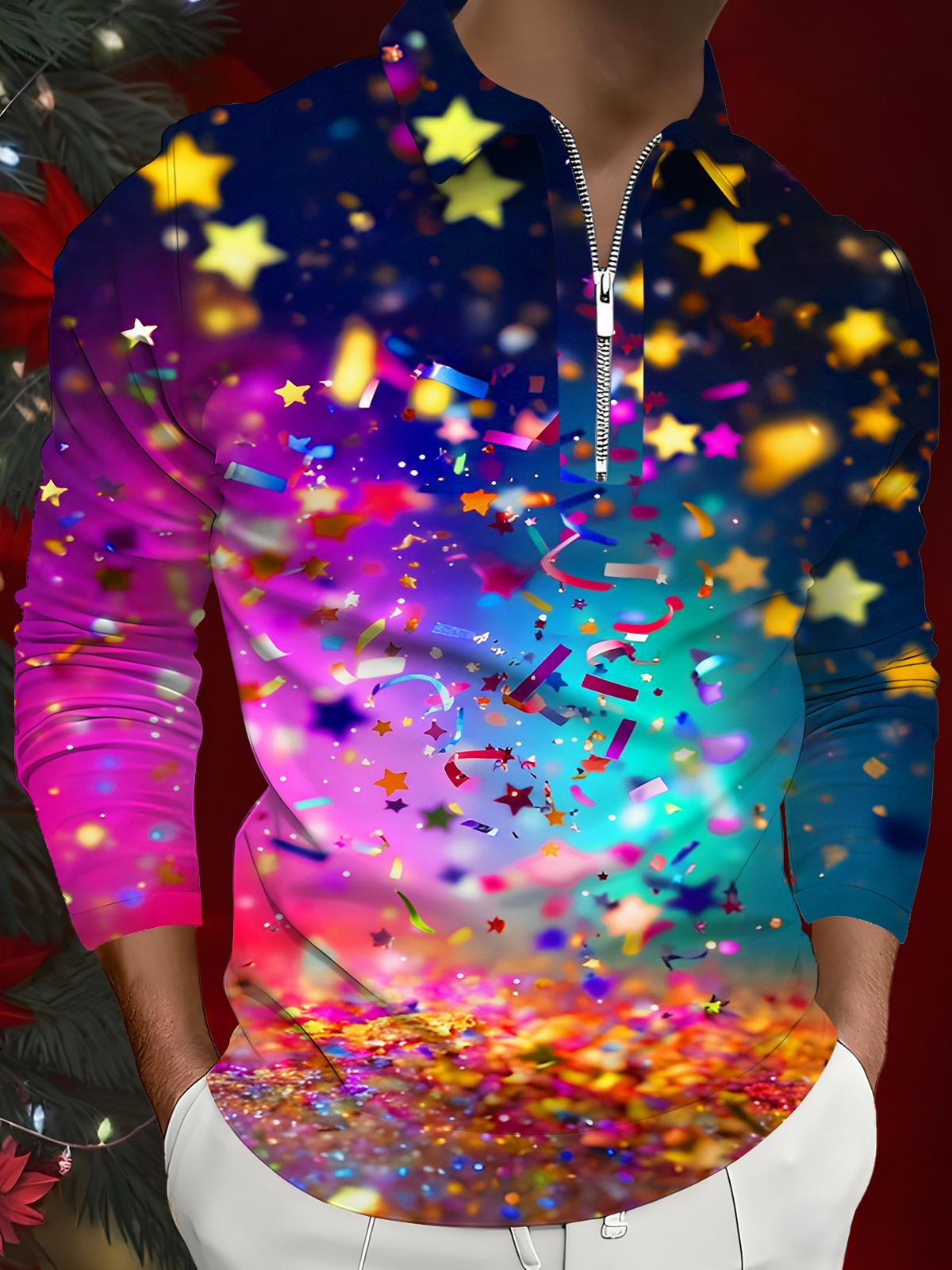 Ribbon Stars Men's Long Sleeve Zipper Polo