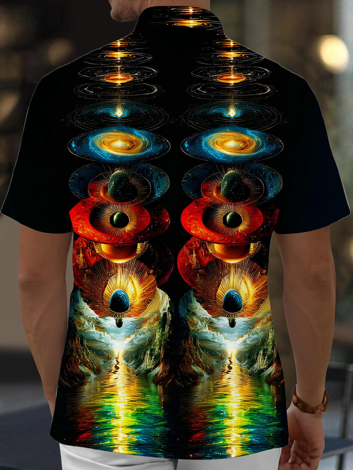 Psychedelic Star Planet Men's Pocket Short Sleeve Shirts