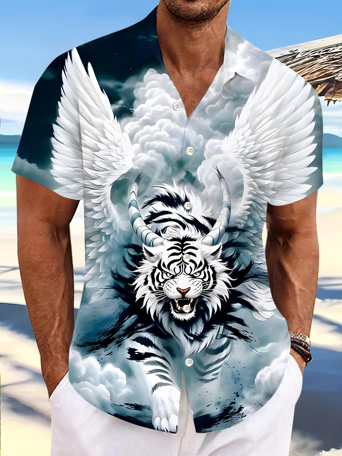 Animals Tiger Men's Pocket Short Sleeve Shirts