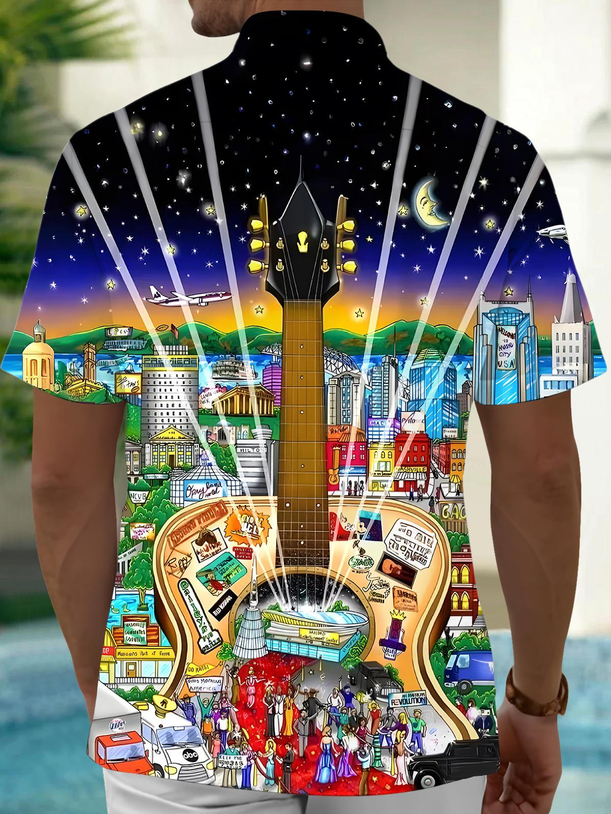 Music Guitar Men's Pocket Short Sleeve Shirts