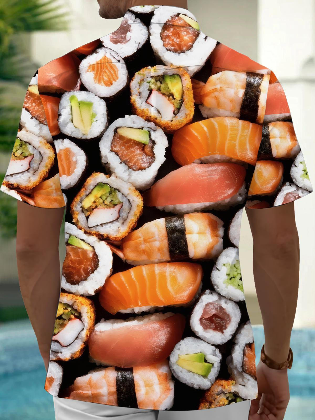 Sushi Print Men's Pocket Short Sleeve Shirts