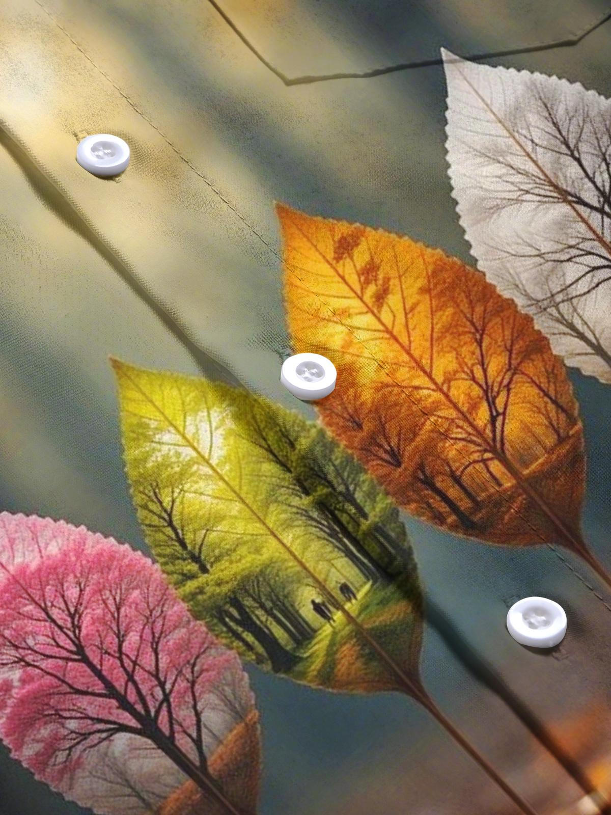 Leaf Print Men's Pocket Short Sleeve Shirts