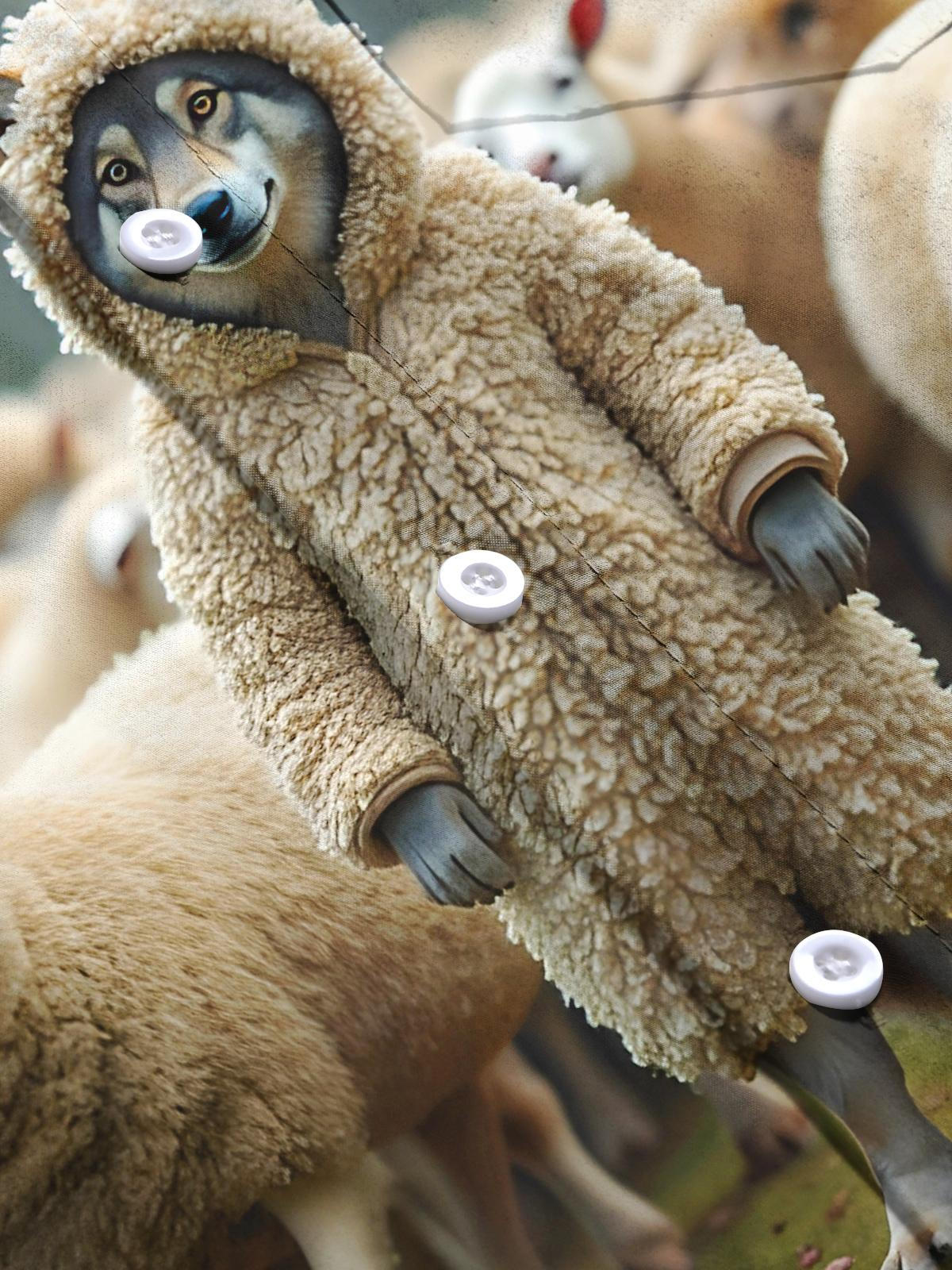 Fun A Wolf In Sheep's Clothing Among A Flock Of Sheep Men's Pocket Long Sleeve Shirts