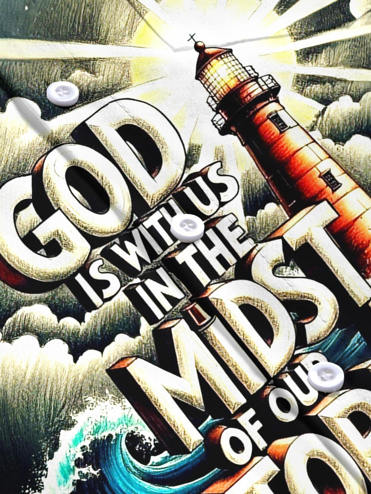 God Is With Us In The Midst Of Our Storns Men's Pocket Short Sleeve Shirts