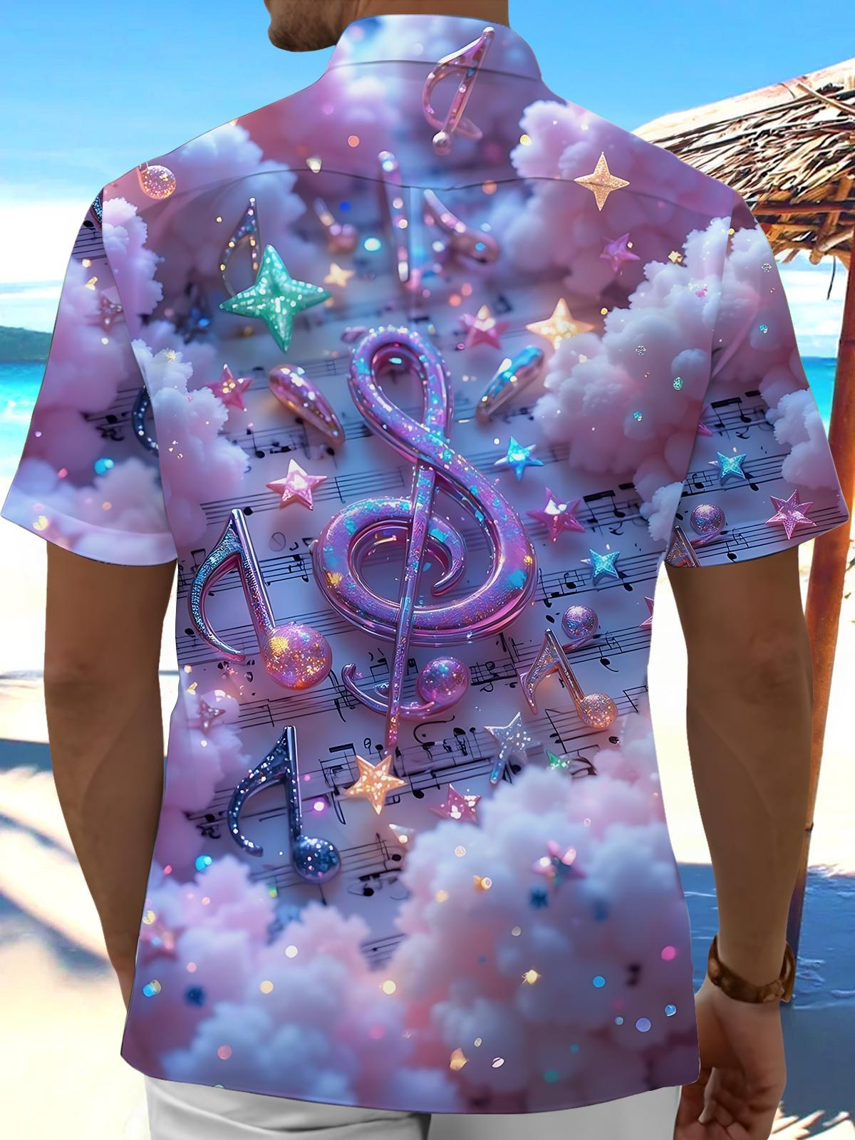 Note Print Men's Pocket Short Sleeve Shirts