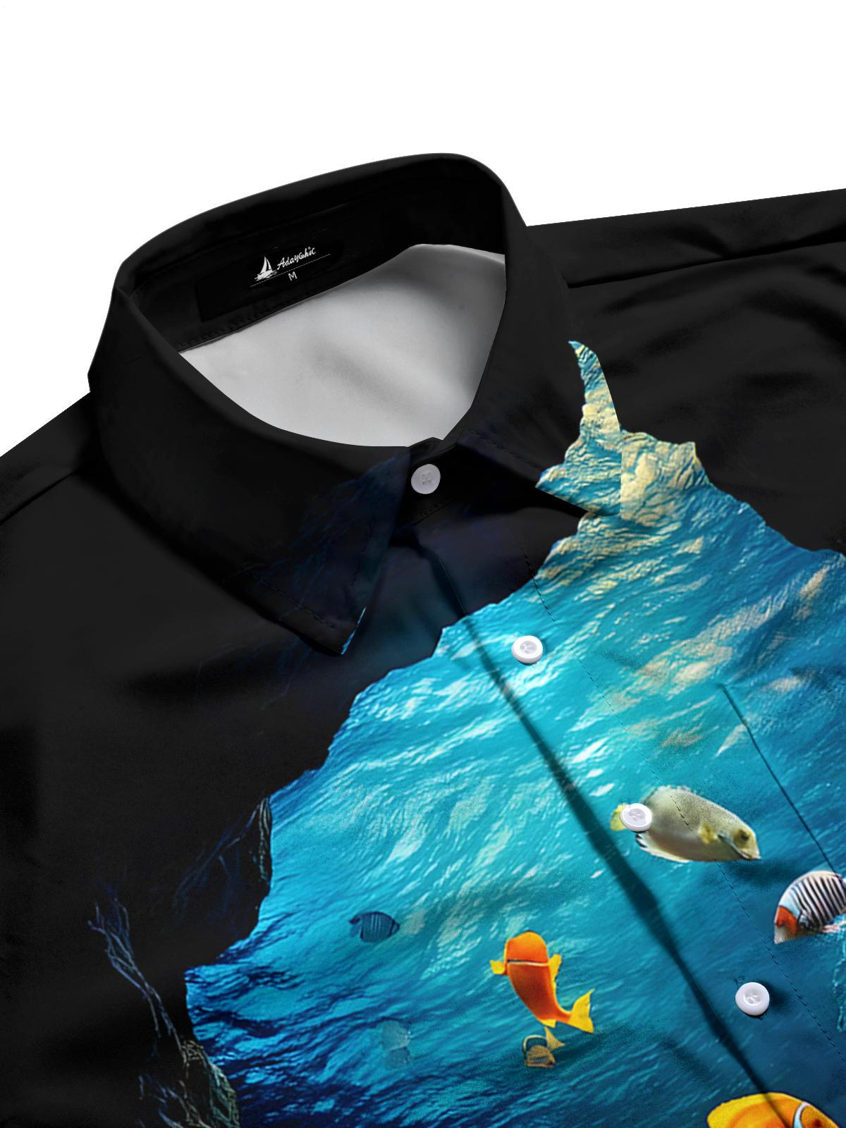 Marine Life Print Men's Pocket Short Sleeve Shirts