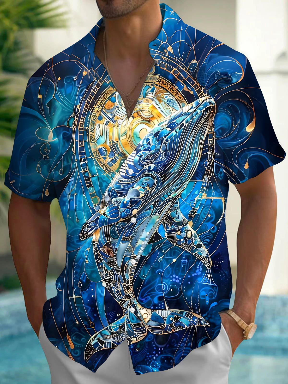 Hawaiian Whale Men's Pocket Short Sleeve Shirts