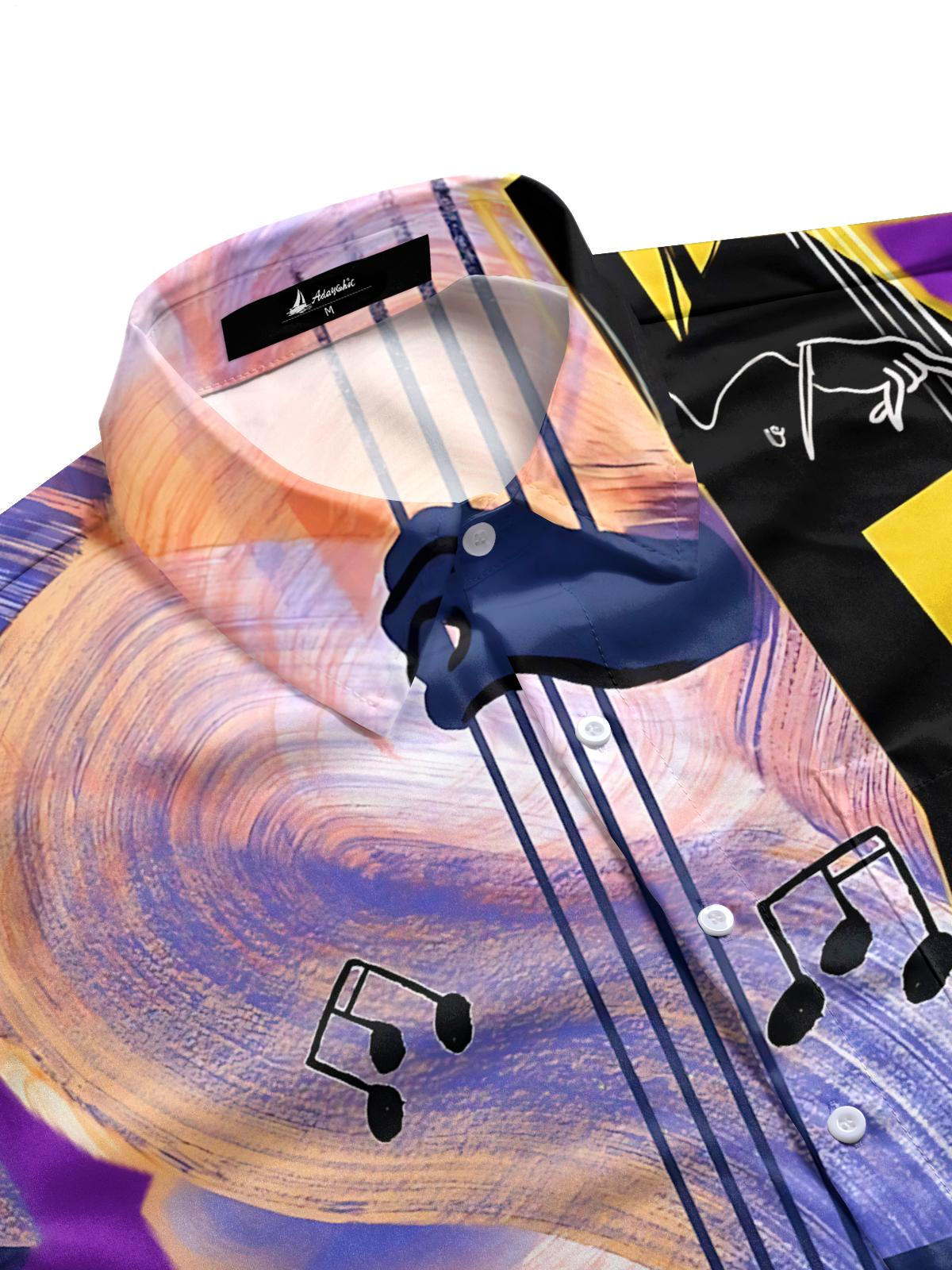 Musical Print Men's Pocket Short Sleeve Shirts