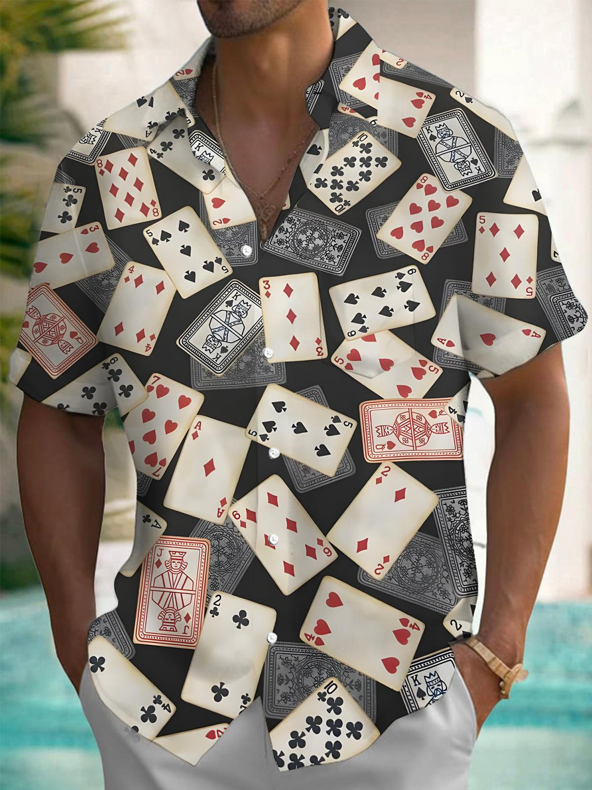 Poker Print Men's Pocket Short Sleeve Shirts