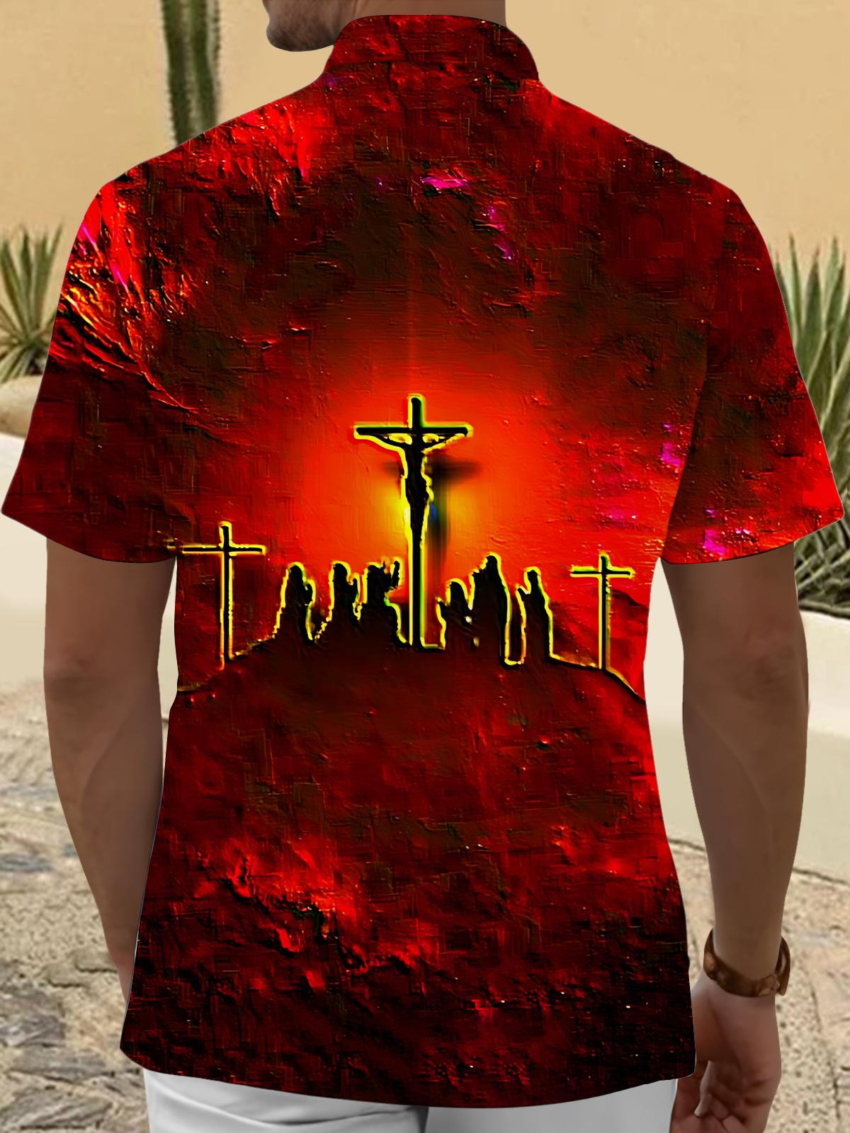 Christian Jesus Print Men's Pocket Short Sleeve Shirts