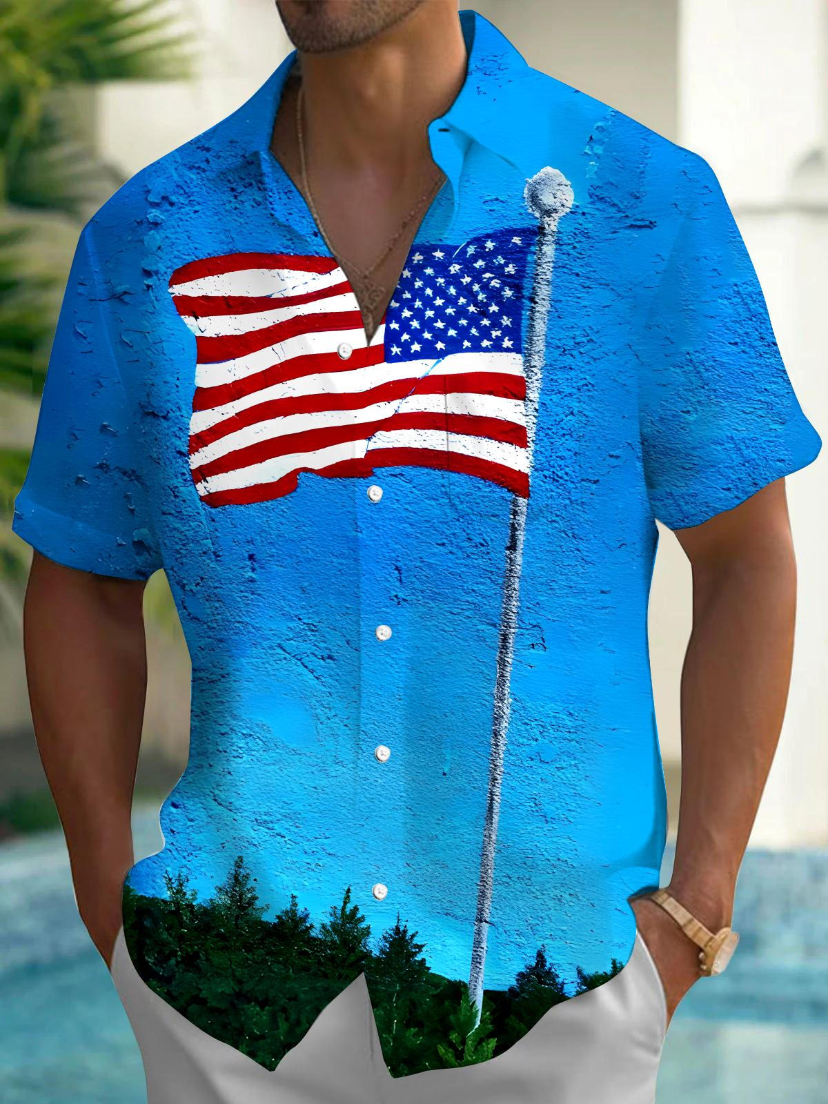 American Flag Men's Pocket Short Sleeve Shirts