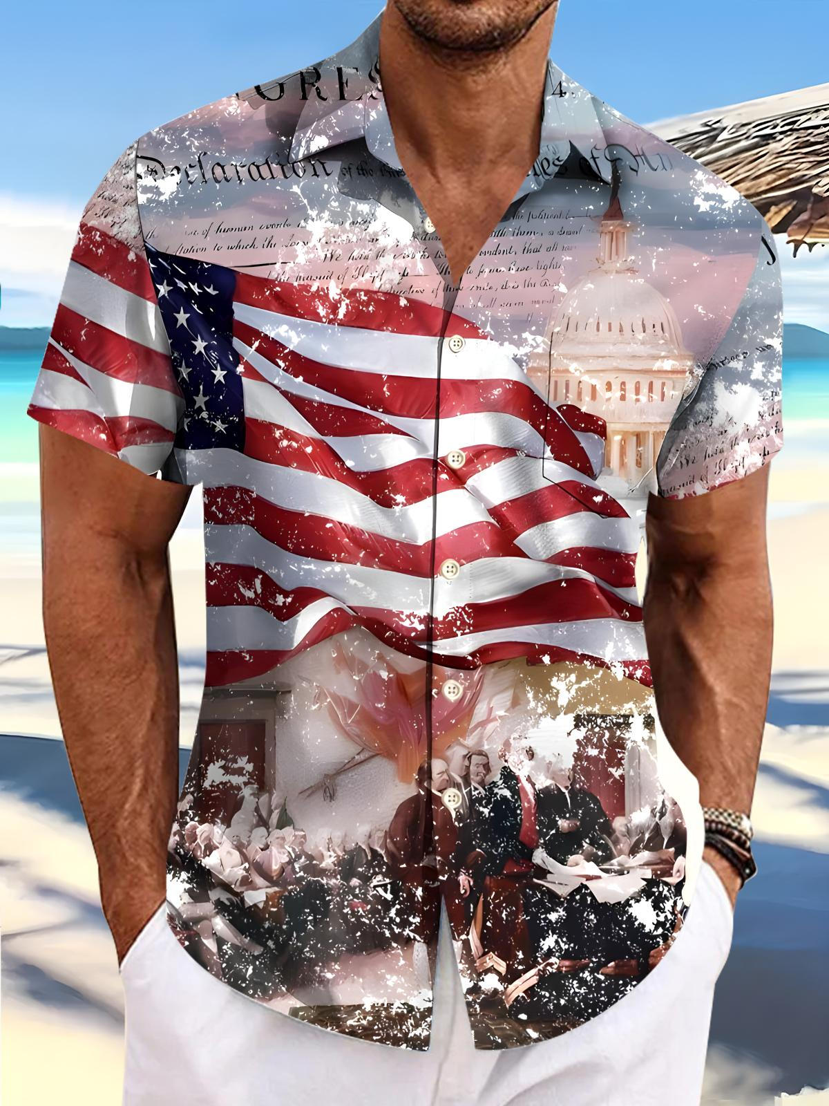 Independence Day Men's Pocket Short Sleeve Shirts