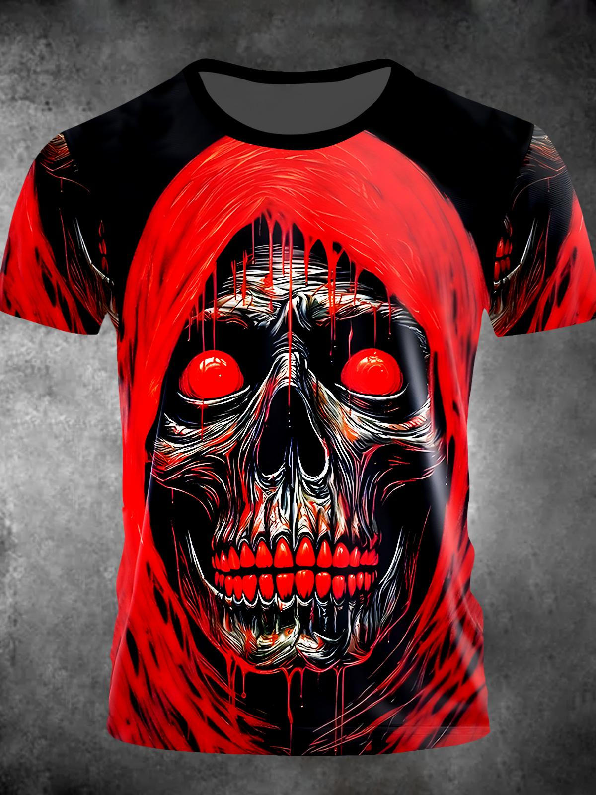 Dark Skull Round Neck Short Sleeve Men's T-shirt