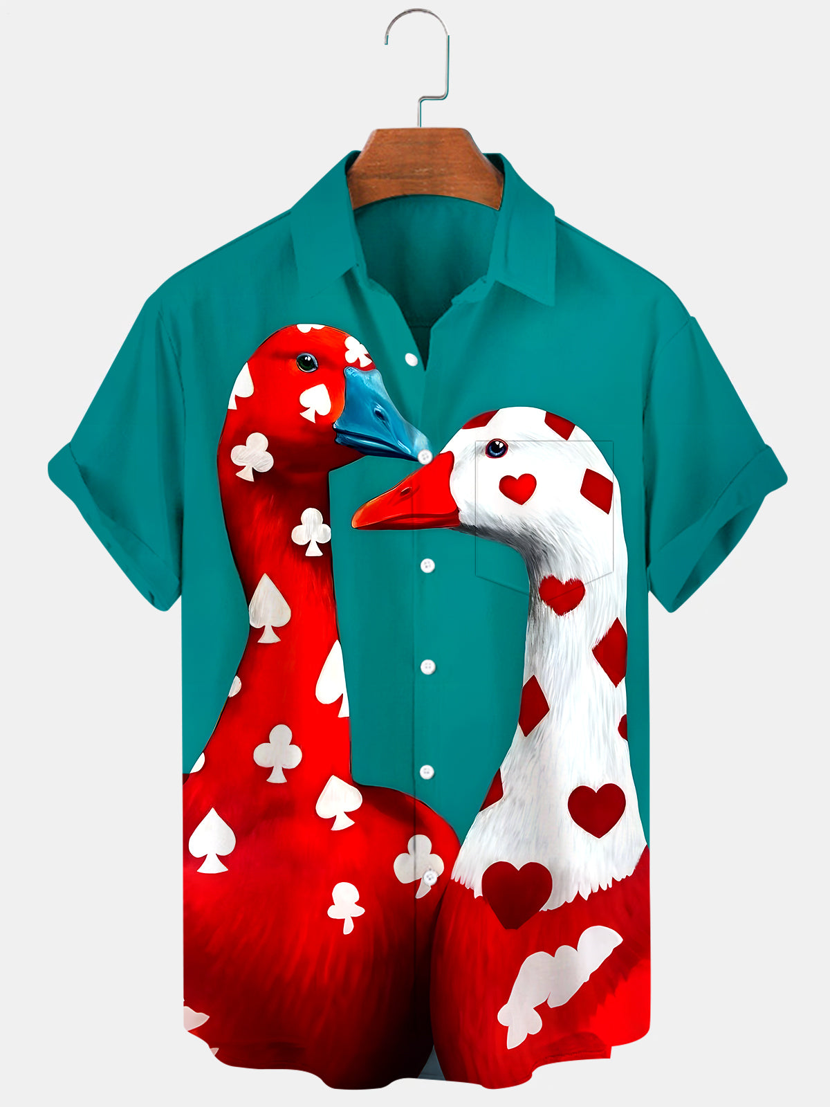 Funny Poker Goose Men's Pocket Short Sleeve Shirts