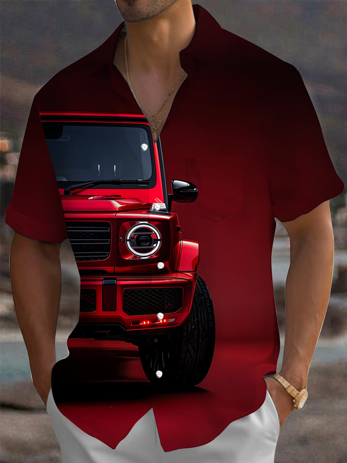 Car Print Men's Pocket Short Sleeve Shirts